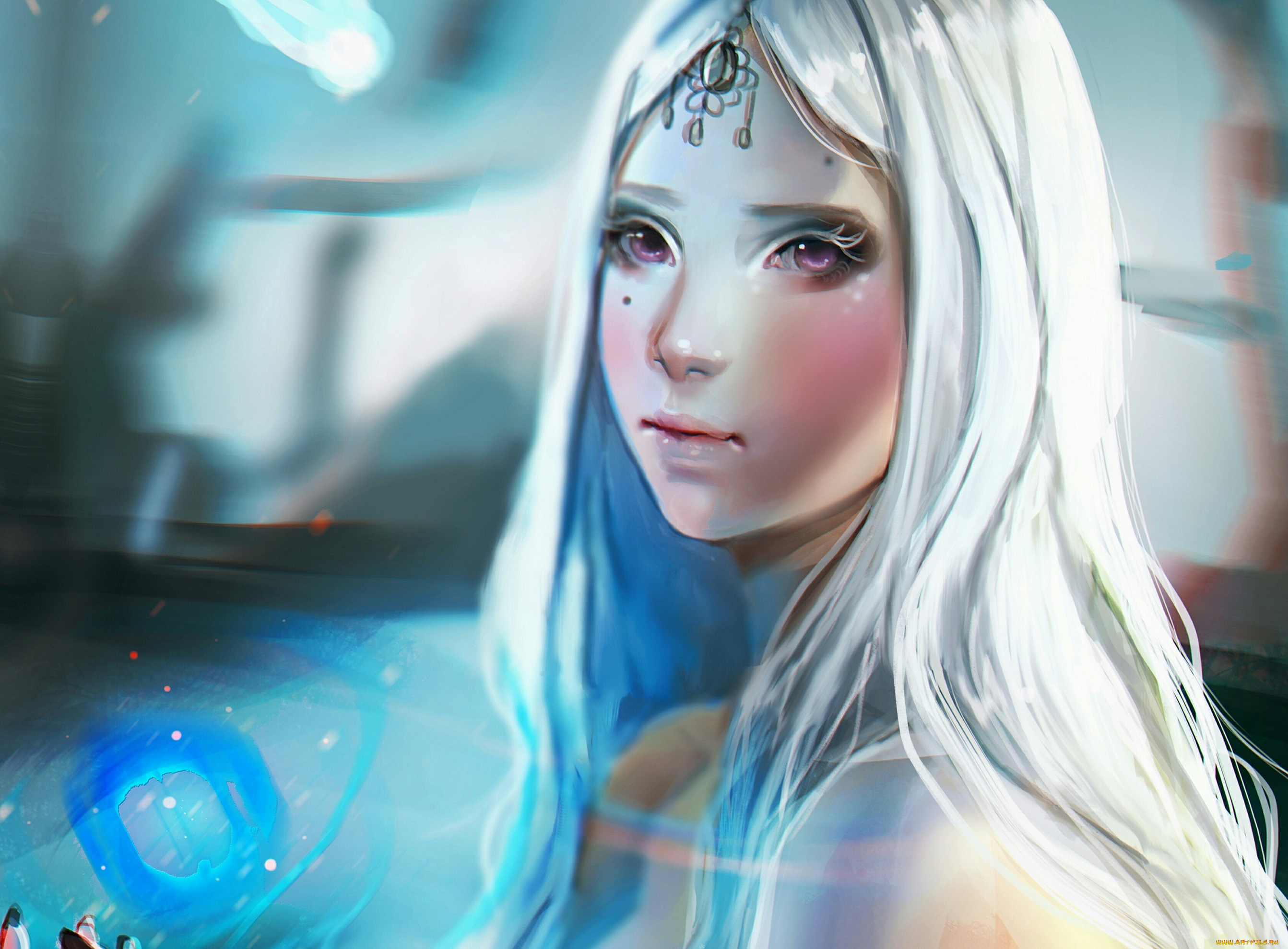 фэнтези, девушки, talitapersi, art, девушка, лицо, волосы, белые, глаза