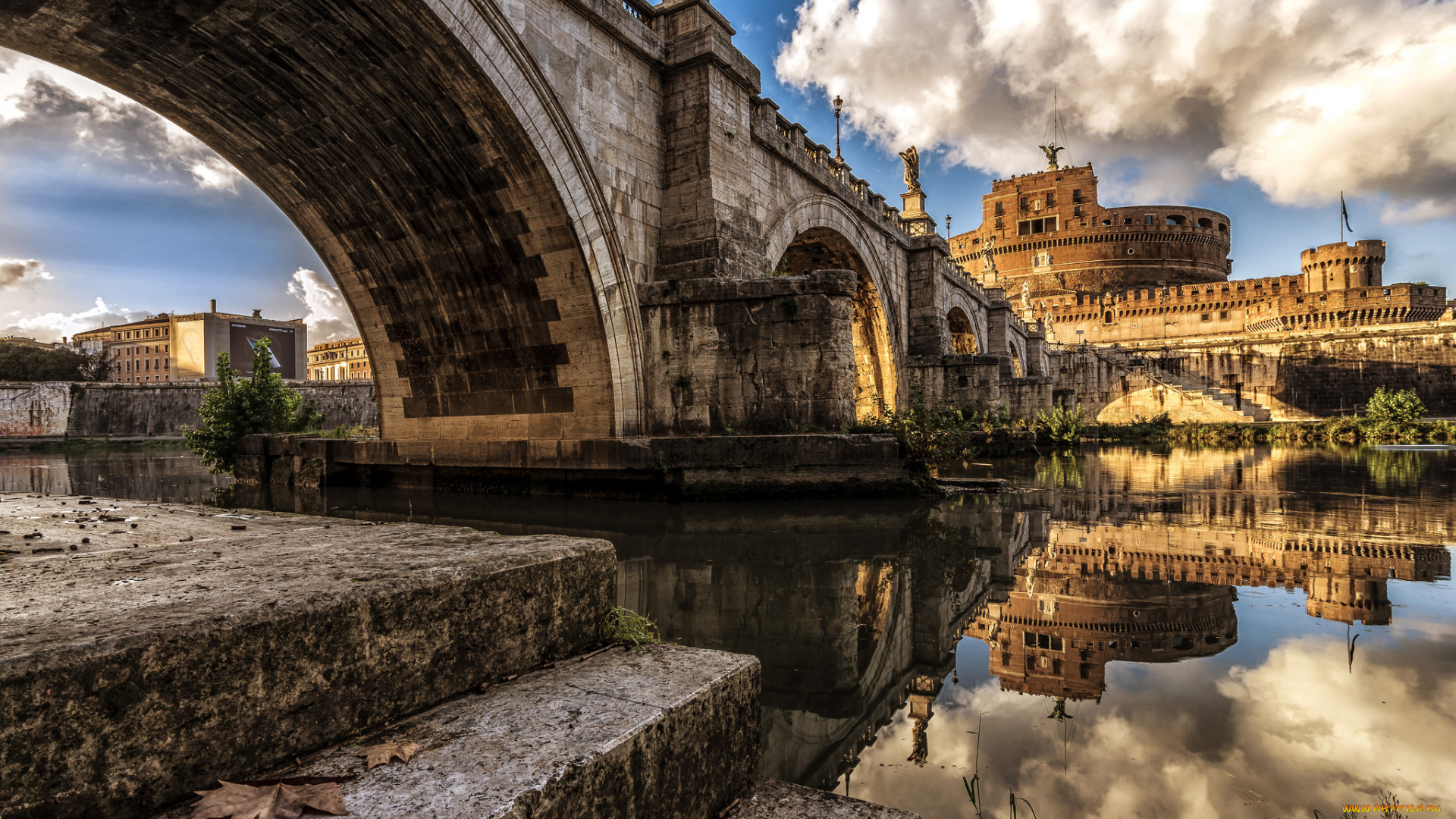 castel, st`angelo, rome, города, рим, , ватикан, , италия, мост, река