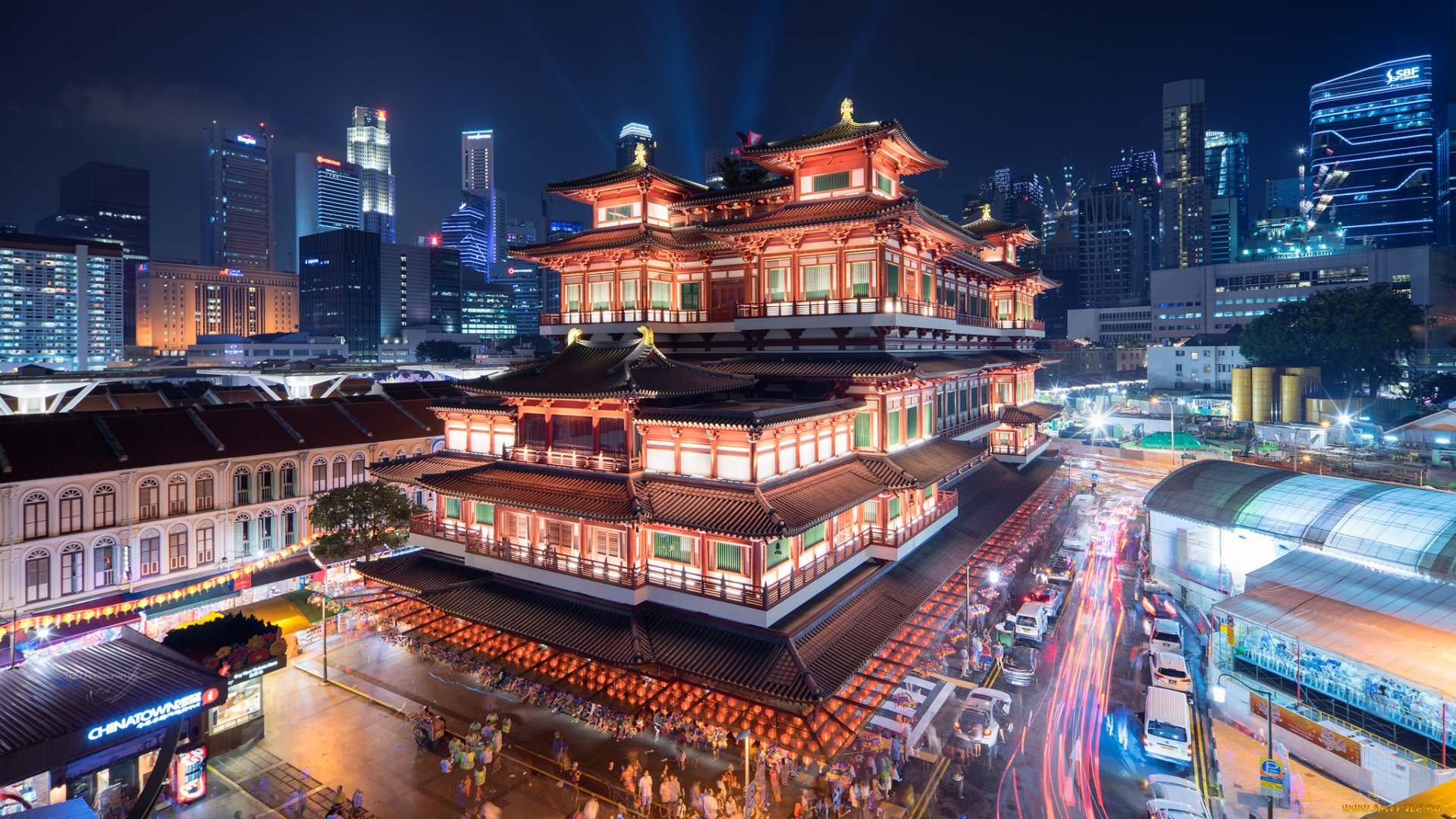 города, -, буддийские, и, другие, храмы, храм, ночь