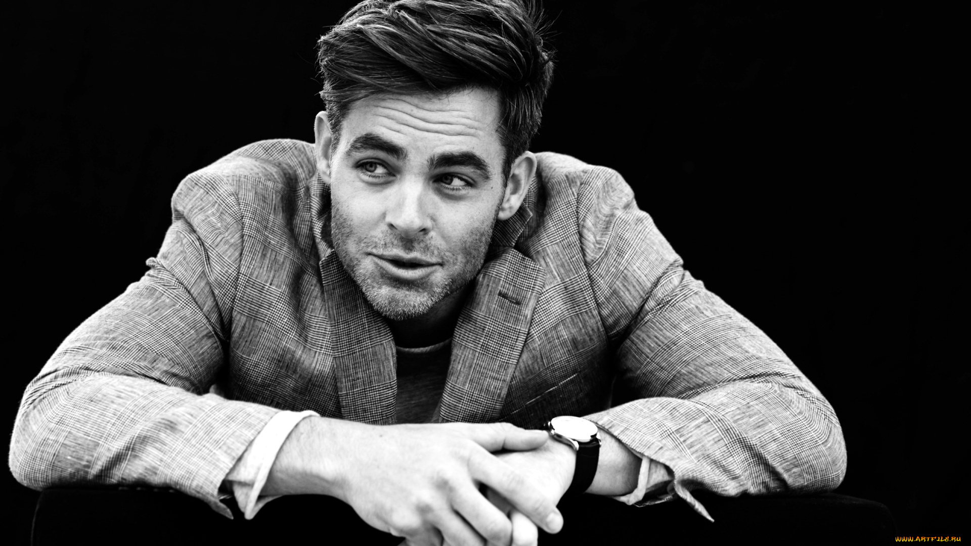 мужчины, chris, pine, фото, черно-белое