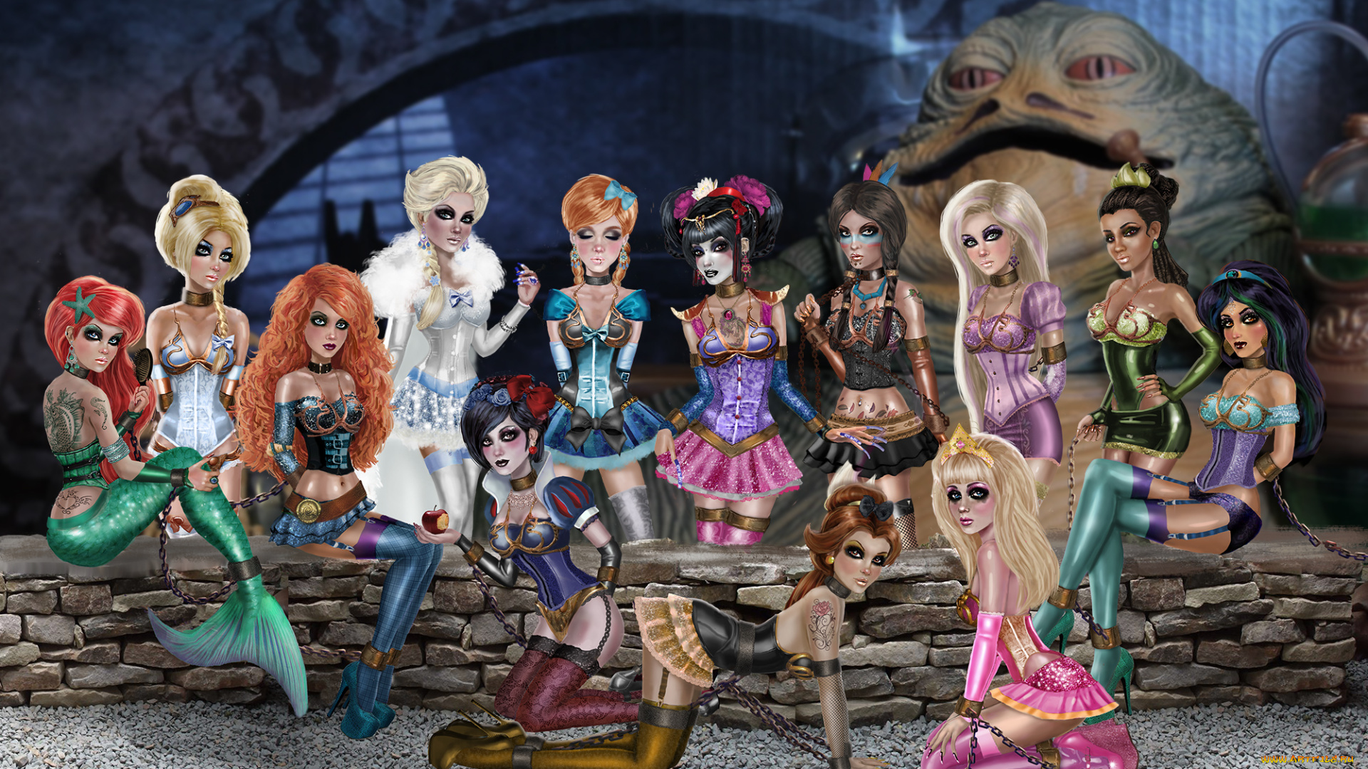 рисованное, комиксы, существо, одежда, взгляд, фон, девушки