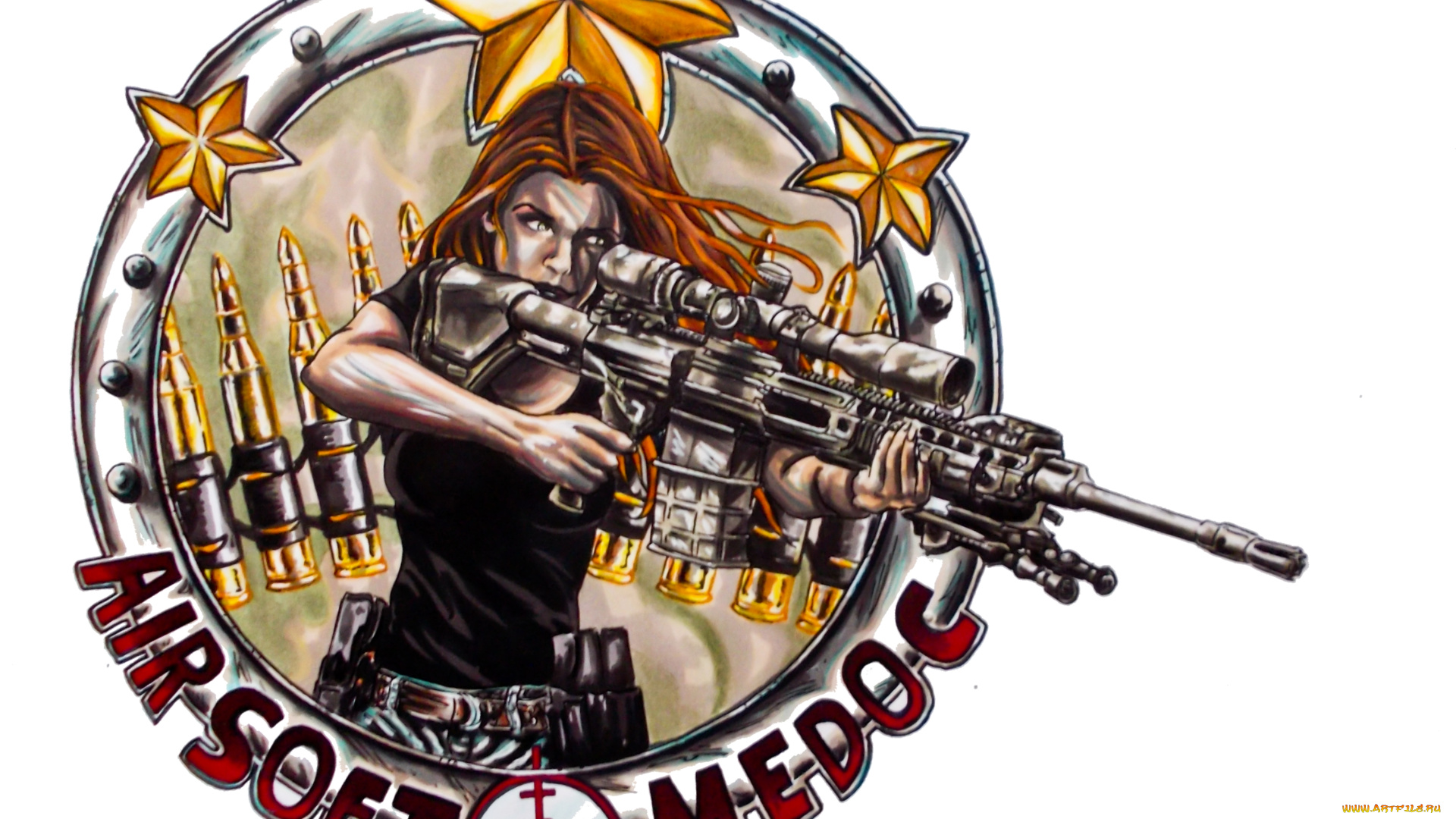 рисованное, комиксы, винтолвка, взгляд, фон, девушка