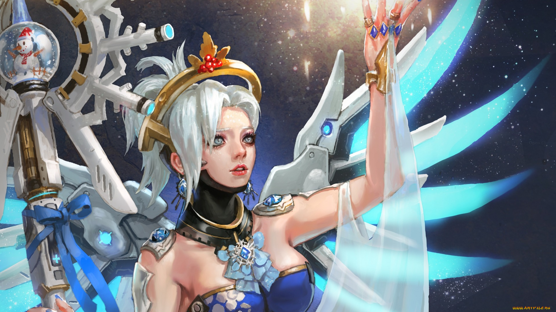 видео, игры, overwatch, доктор, angela, ziegler, рождество, mercy, зима, ангел, посох, праздник, новый, год, девушка