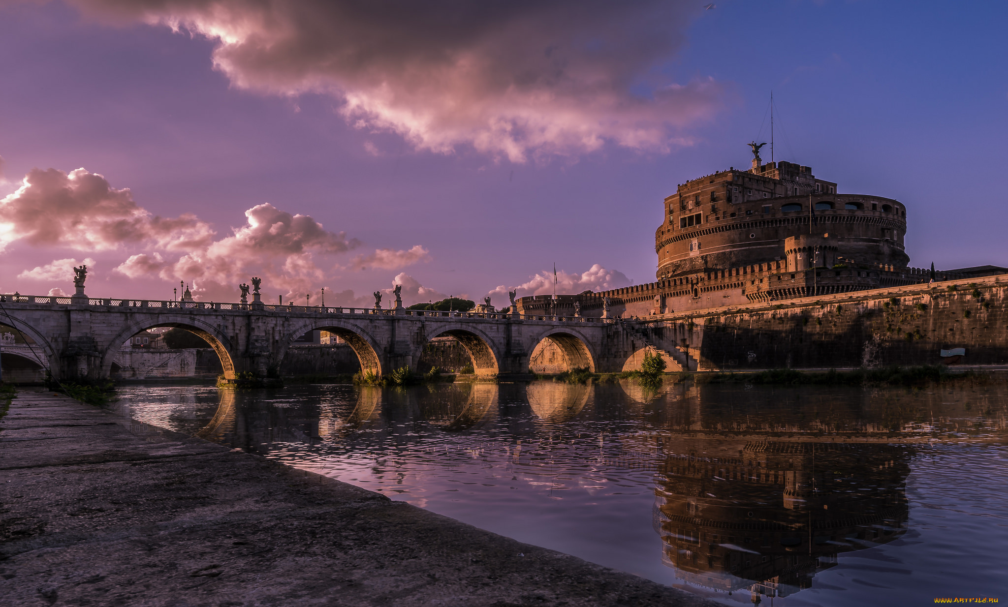 castel, st`angelo, rome, города, рим, , ватикан, , италия, мост, река