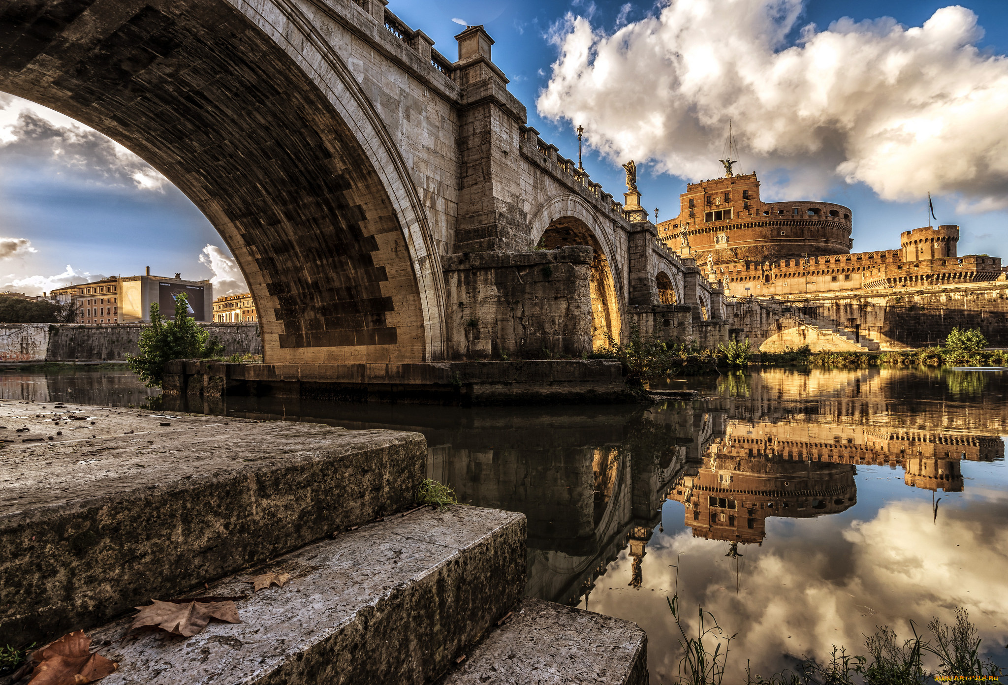 castel, st`angelo, rome, города, рим, , ватикан, , италия, мост, река