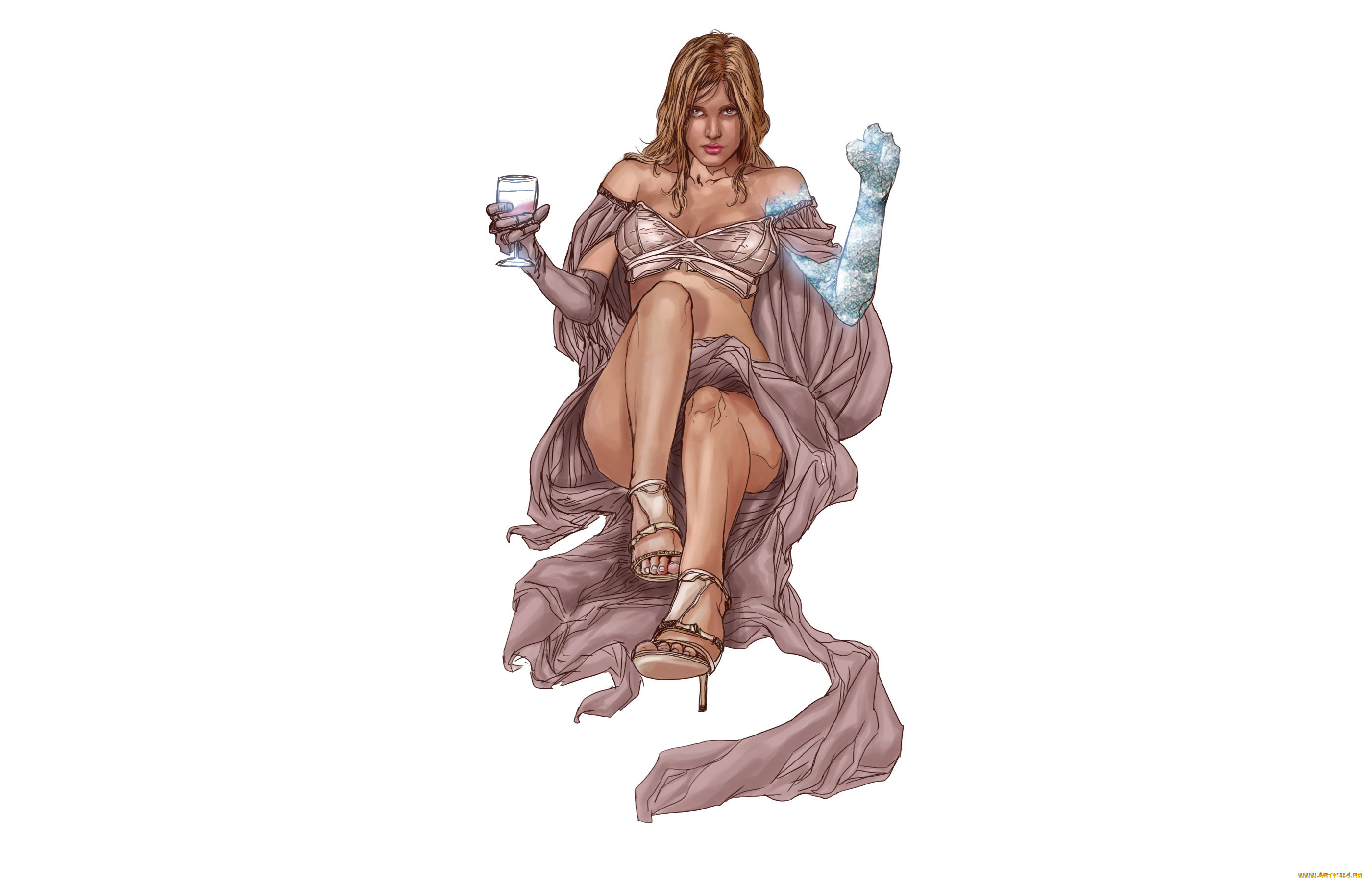 рисованное, комиксы, взгляд, фон, девушка, фужер