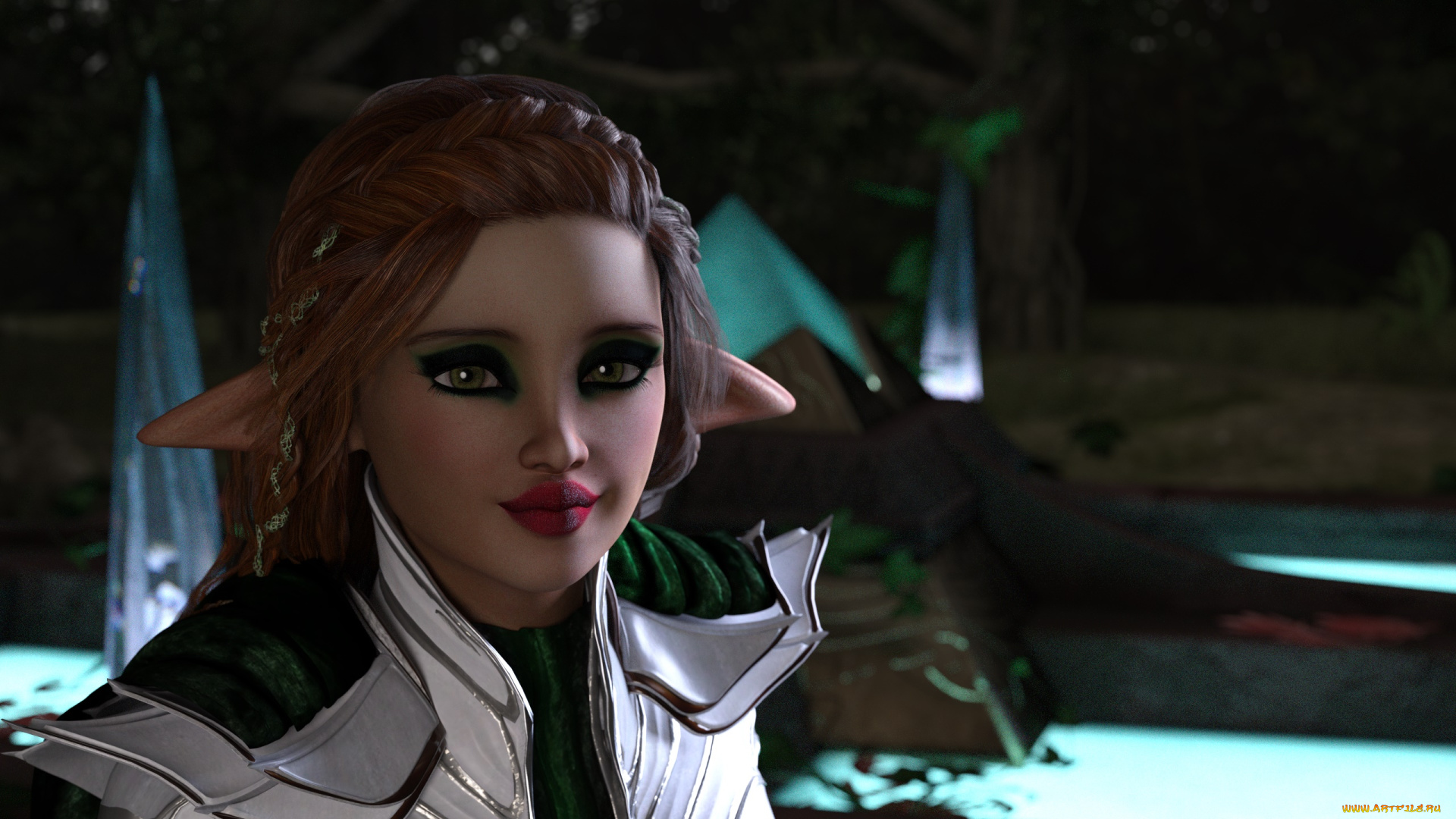 3д, графика, эльфы, , elves, взгляд, фон, эльфийка