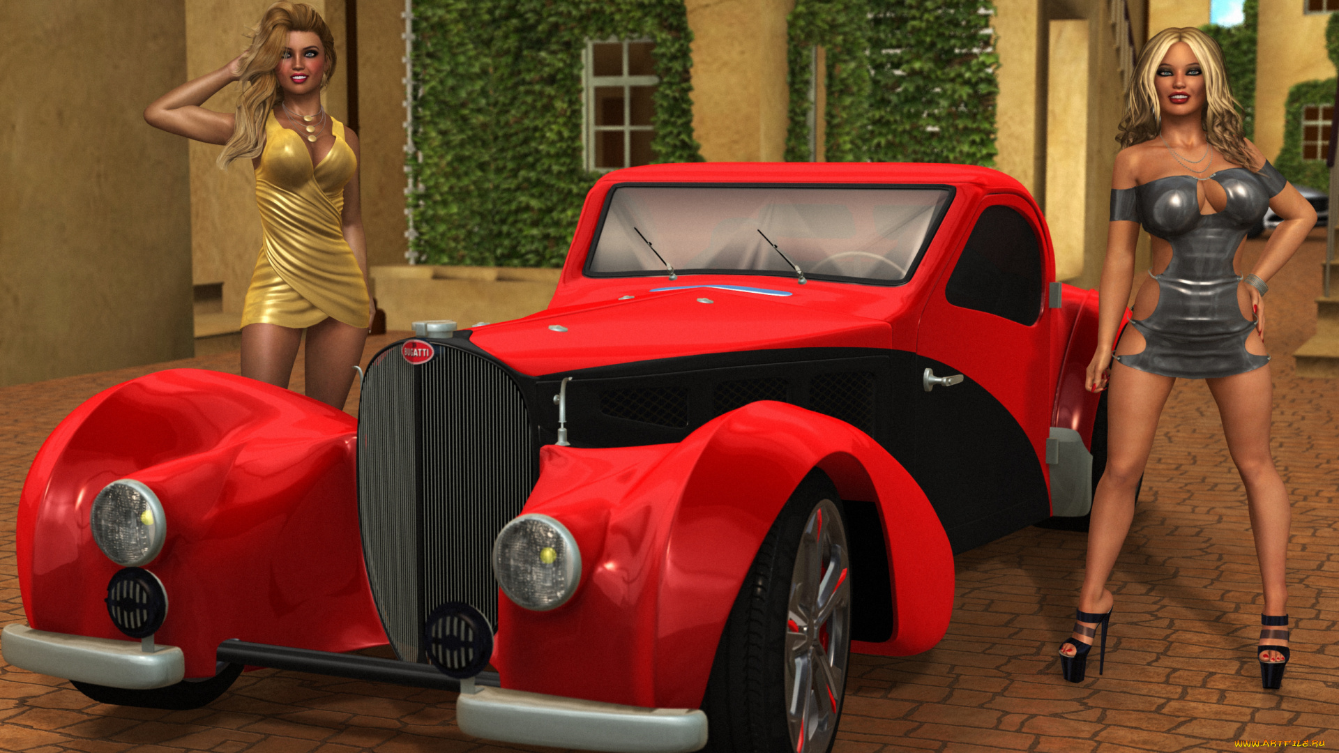 3д, графика, люди-авто, мото, , people-, car, , , moto, девушки, фон, взгляд