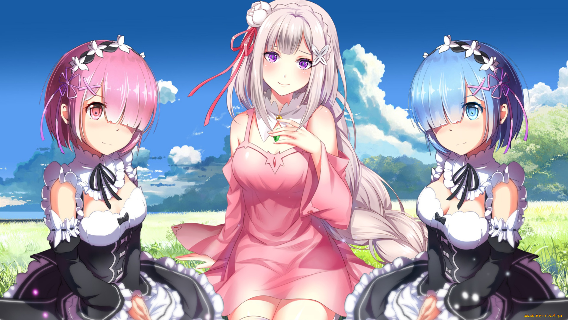 аниме, re, , zero, kara, hajimeru, isekai, seikatsu, девушки, взгляд, фон