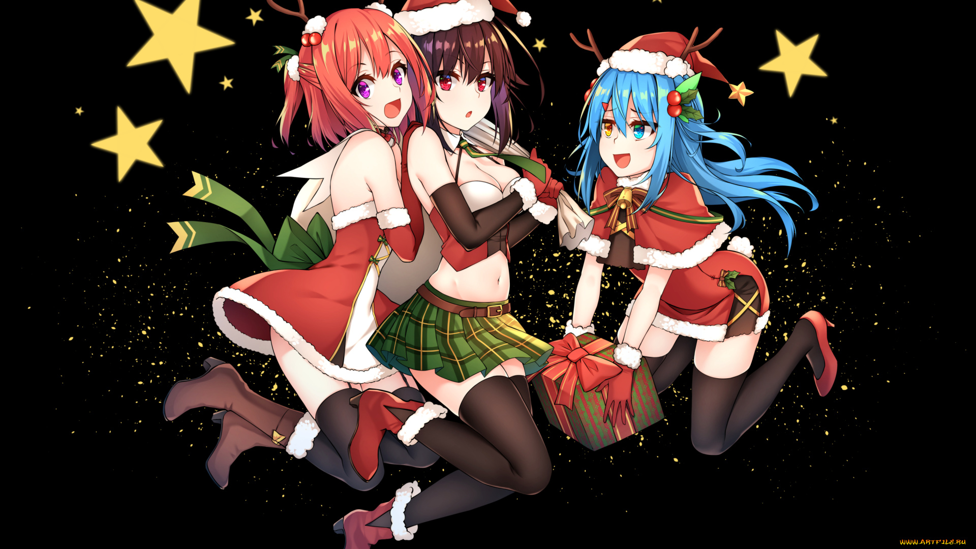 аниме, зима, , новый, год, , рождество, helther