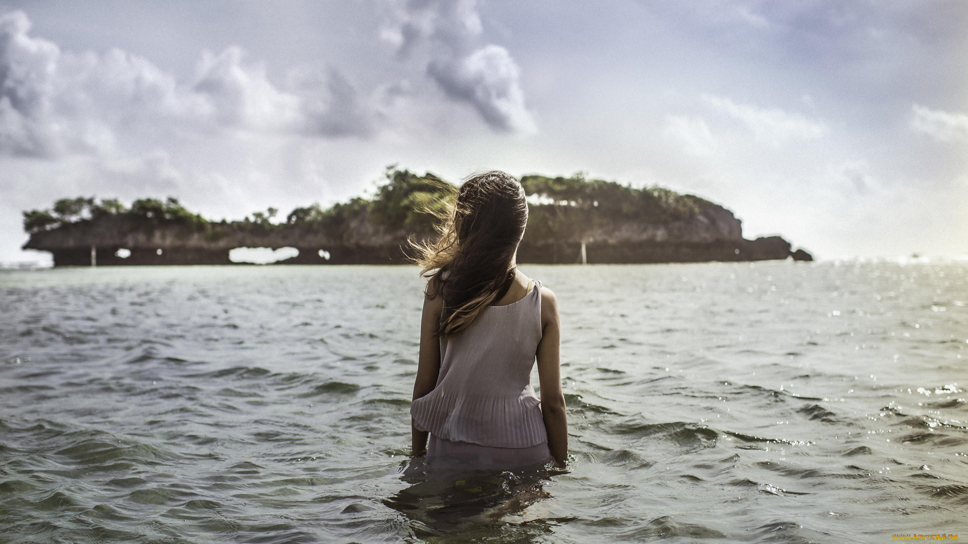 девушки, -unsort, , брюнетки, темноволосые, остров, топ, русая, тучи, море