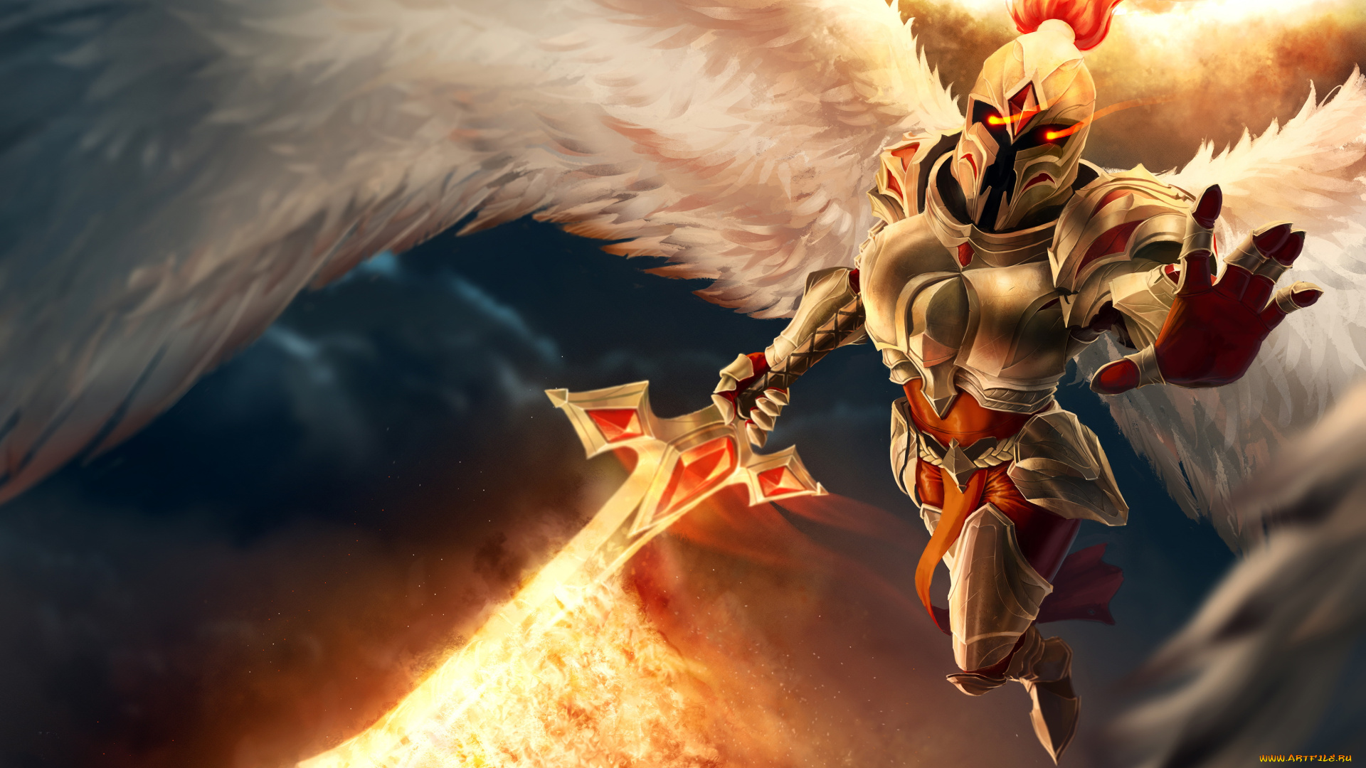 фэнтези, ангелы, меч, ангел, крылья, фон