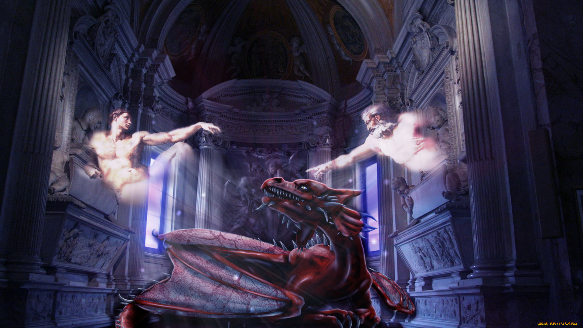 фэнтези, драконы, фон, люди, дракон