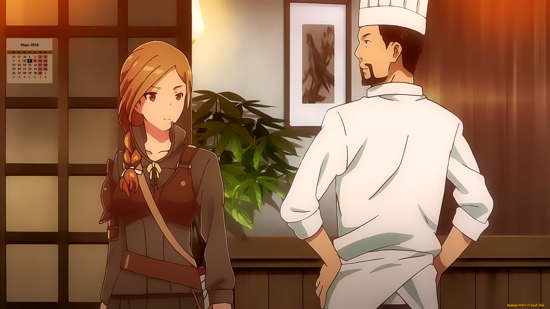 календари, аниме, девушка, 2018, мужчина, взгляд, повар