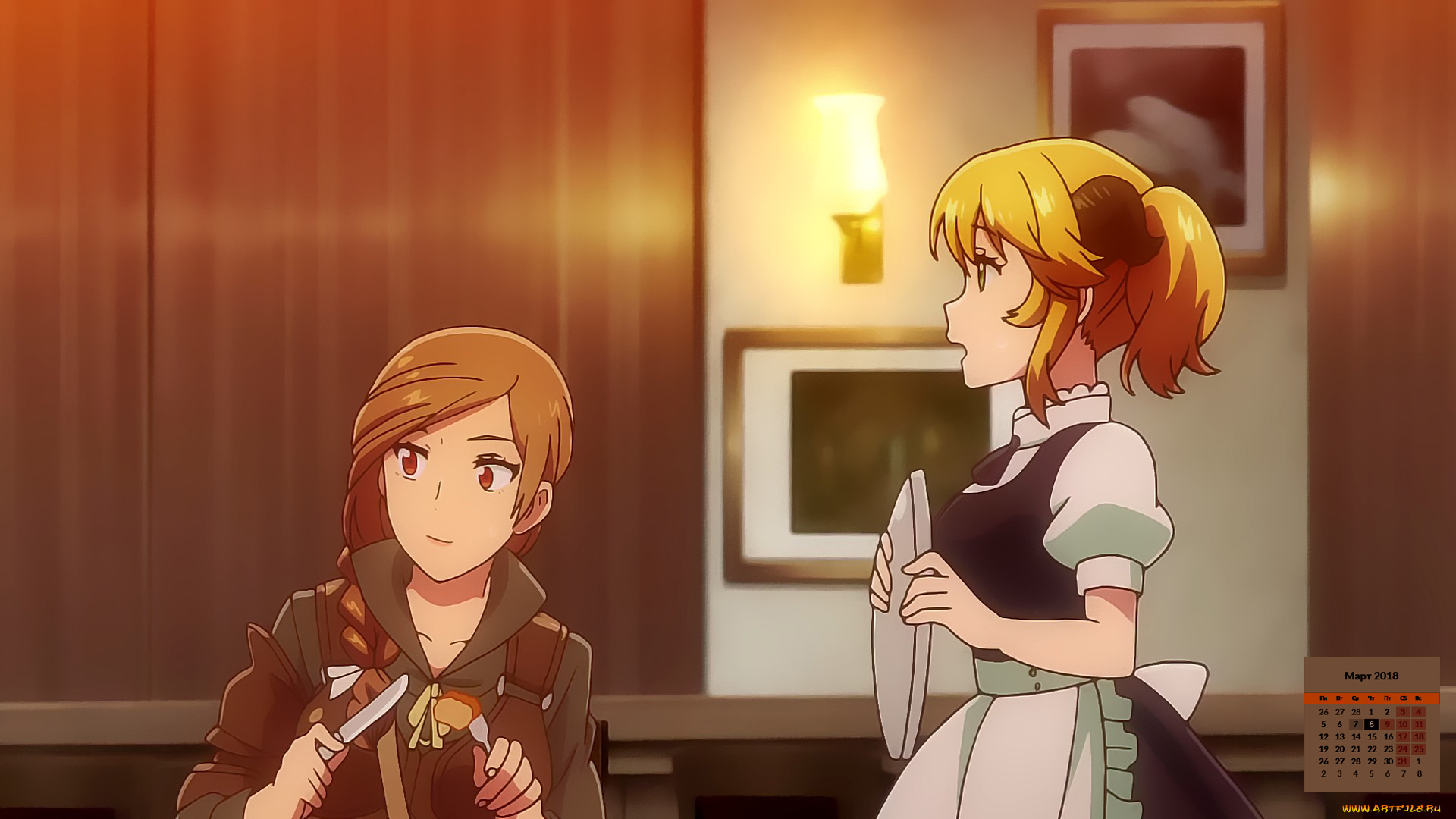 календари, аниме, лицо, светильник, взгляд, девушка, 2018