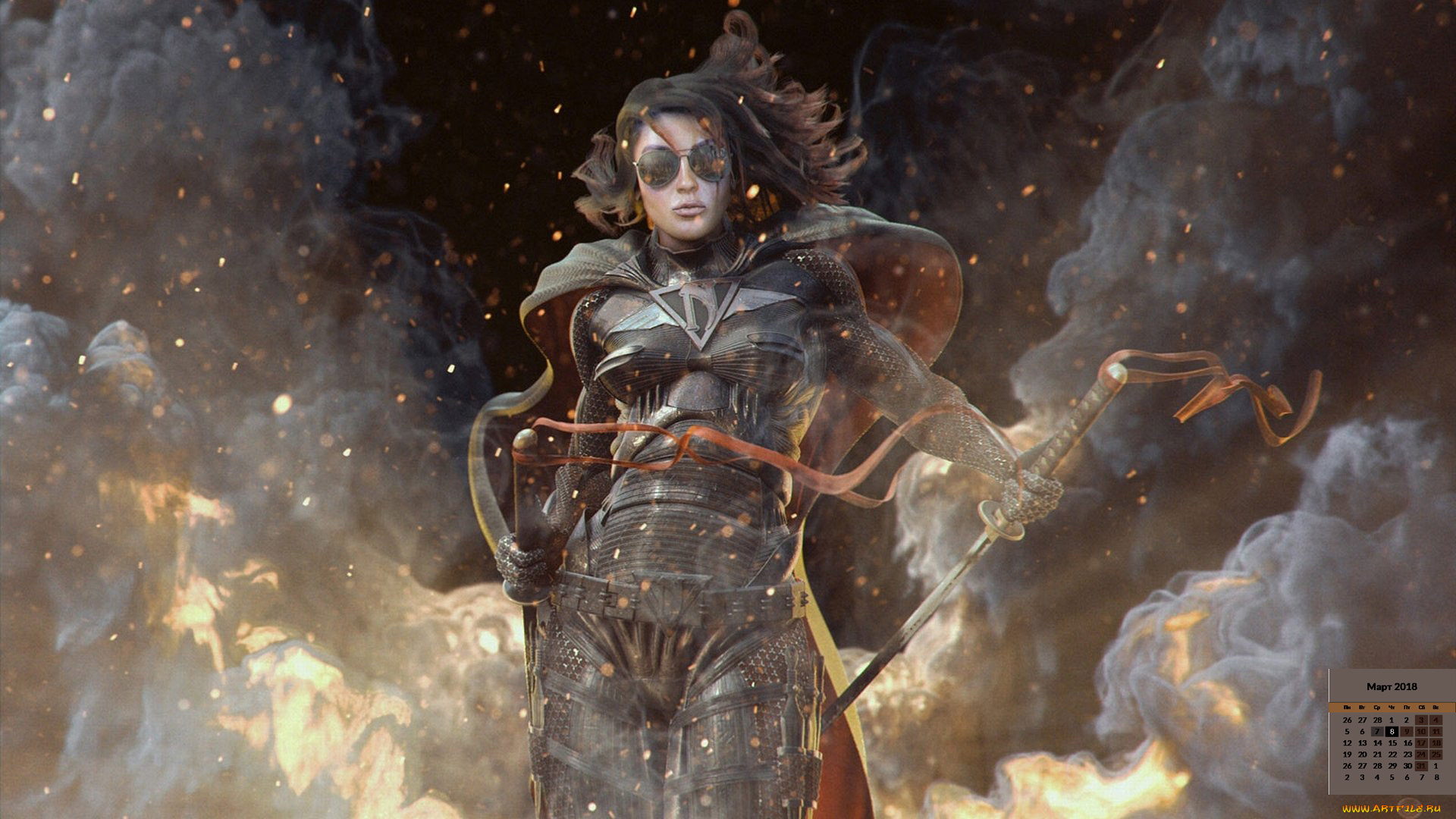 календари, фэнтези, девушка, 2018, очки, оружие