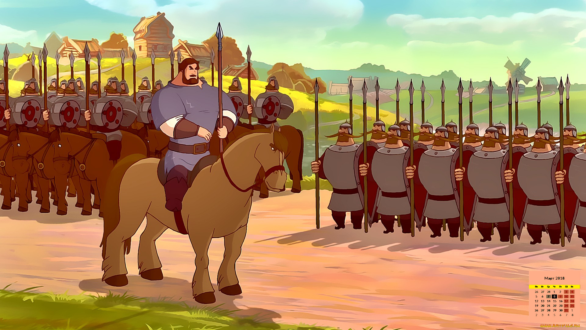 календари, кино, , мультфильмы, богатырь, лошадь, воин, взгляд, 2018