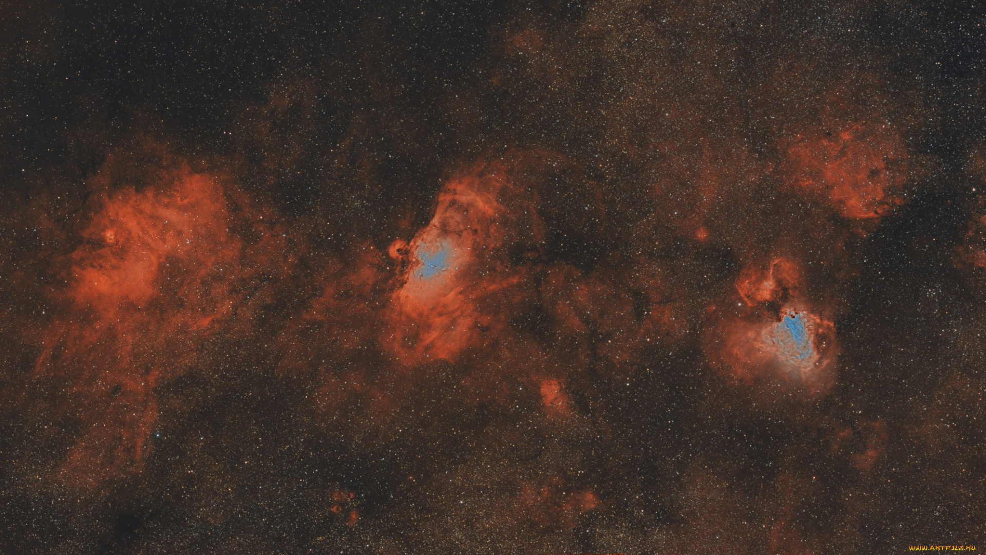 космос, галактики, туманности, m16, ngc, 6604, m18, m17