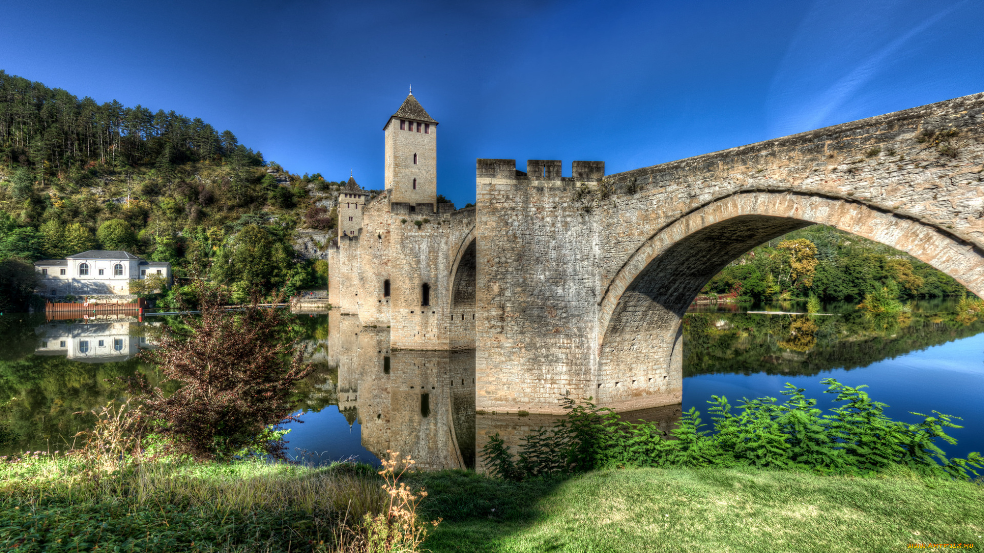 pont, valentr&, 233, , cahors, города, -, мосты, река, горы, мост