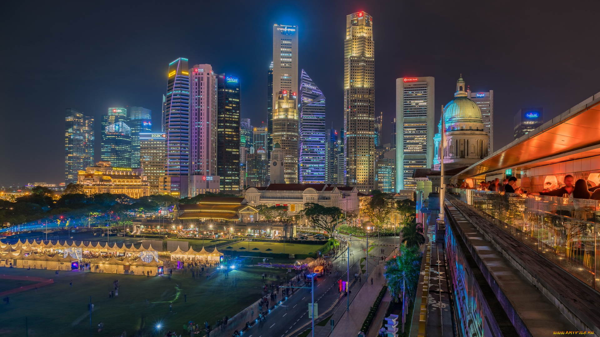 singapore, города, сингапур, , сингапур, ночь, огни, панорама