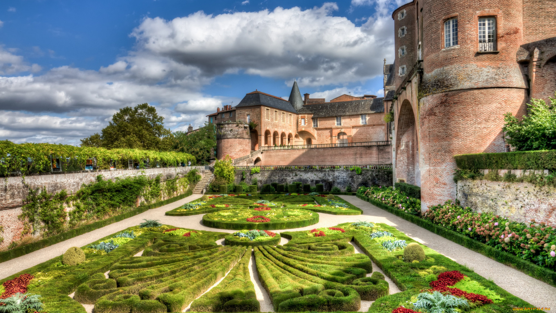 walled, gardens, of, albi, города, замки, франции, парк, замок