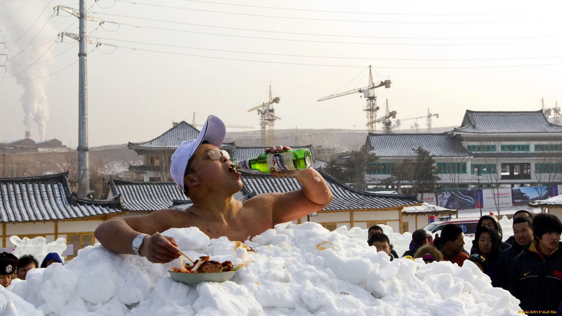 юмор, и, приколы, мужчина, пиво, сугроб