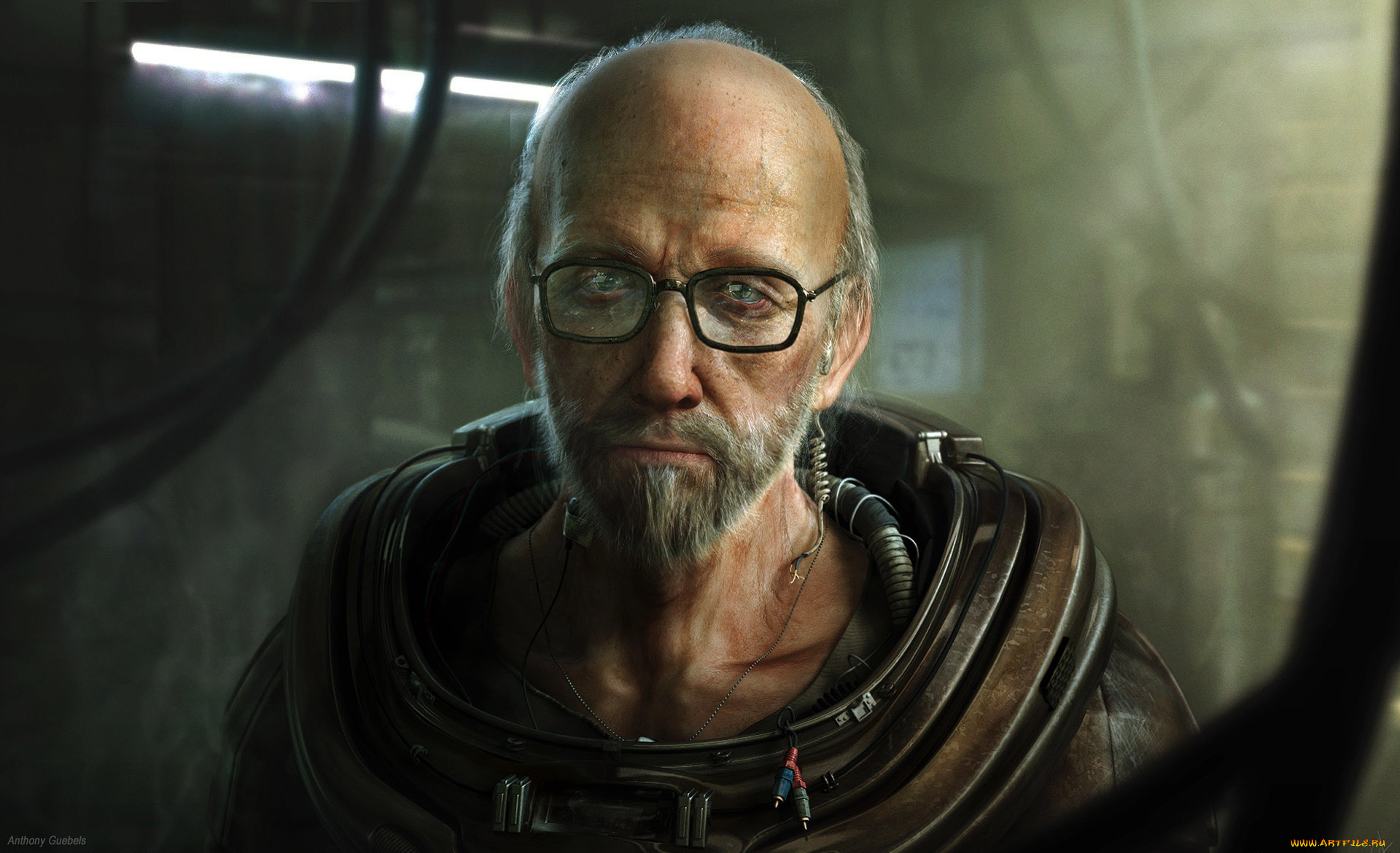 фэнтези, люди, очки, скафандр, старик