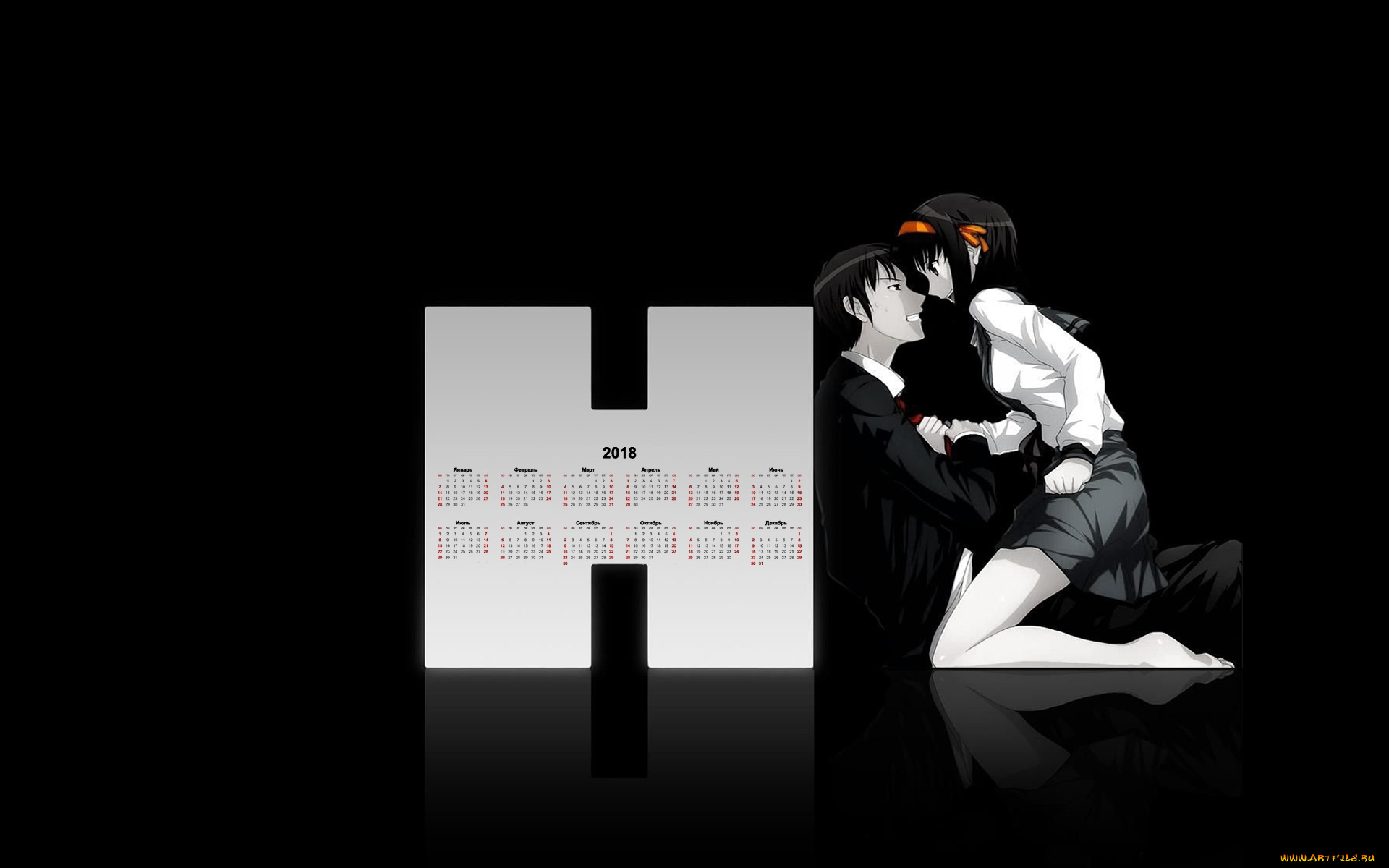 календари, аниме, взгляд, парень, эмоции, девушка, 2018