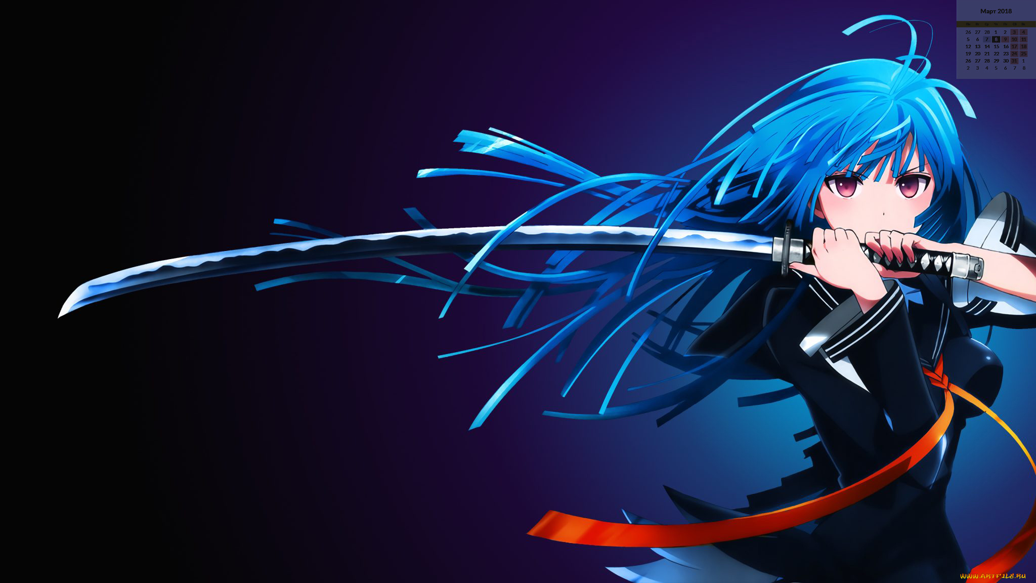 календари, аниме, оружие, 2018, девушка, взгляд