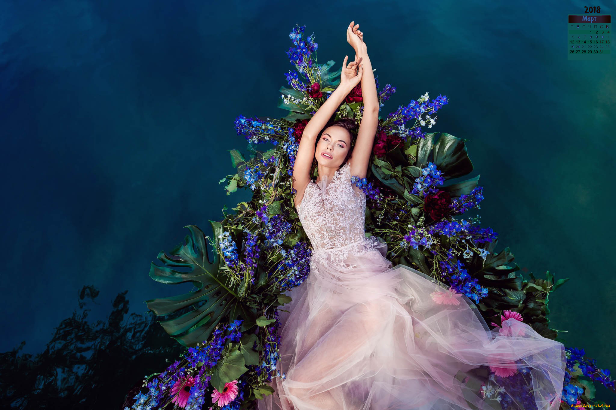 календари, девушки, цветы, 2018, взгляд