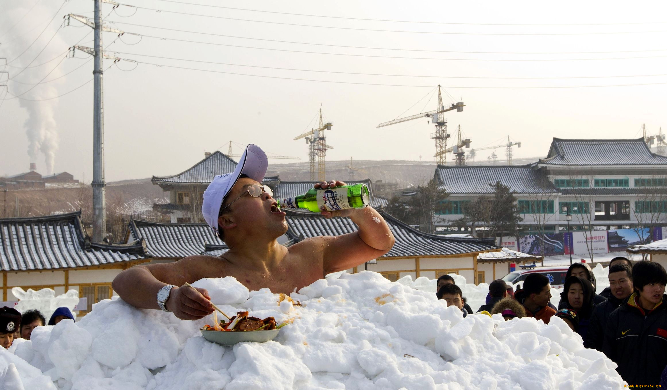 юмор, и, приколы, мужчина, пиво, сугроб