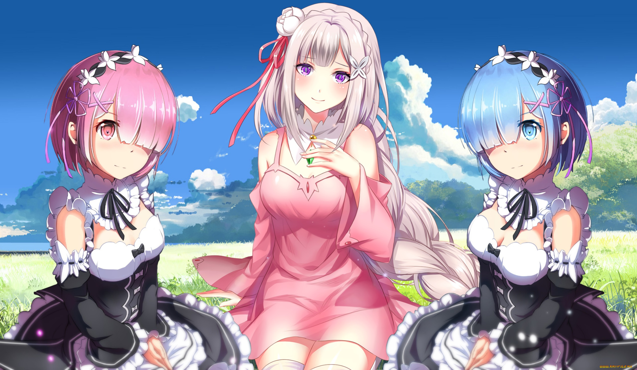 аниме, re, , zero, kara, hajimeru, isekai, seikatsu, девушки, взгляд, фон