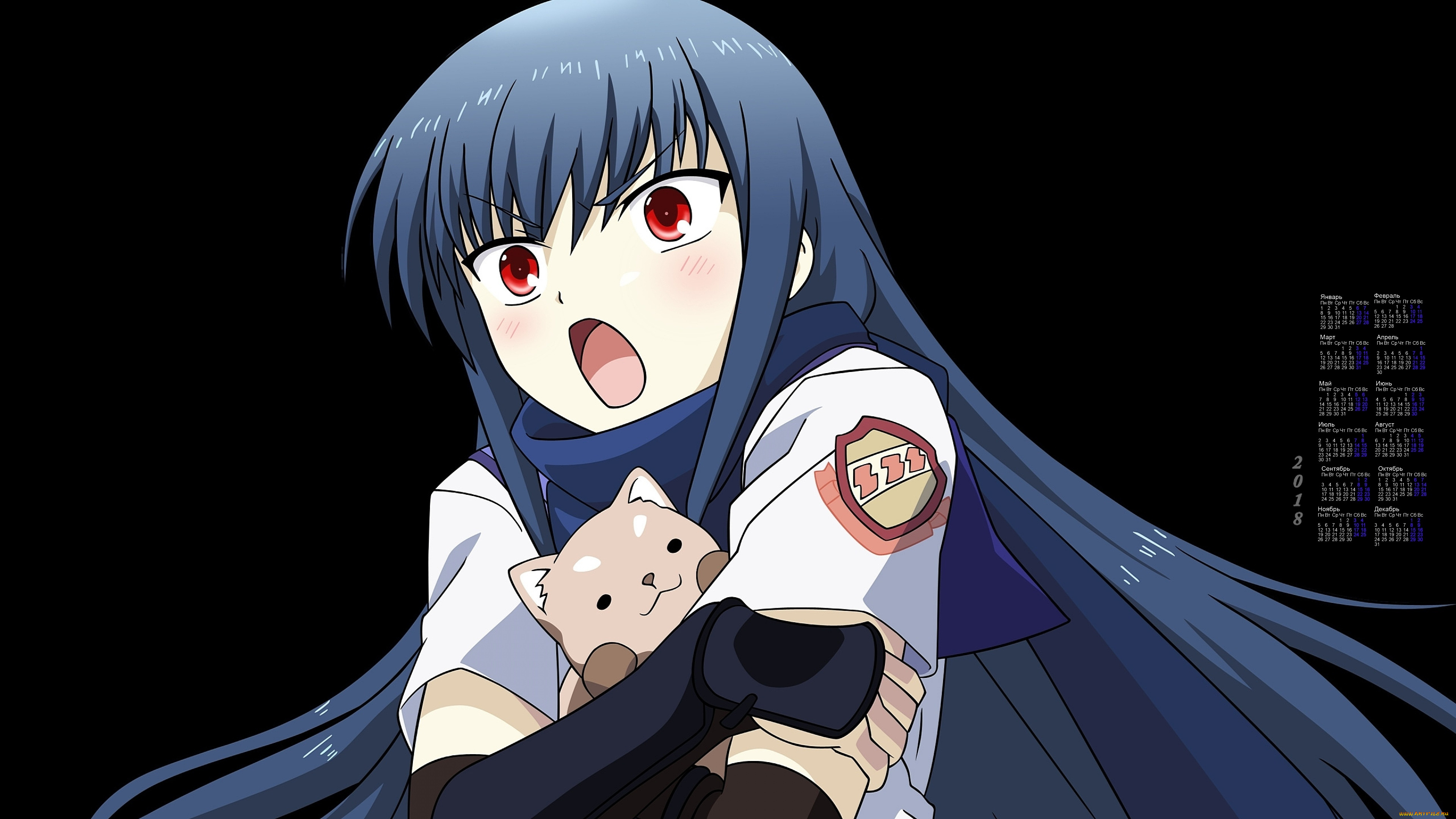 календари, аниме, эмоции, кошка, девушка, 2018