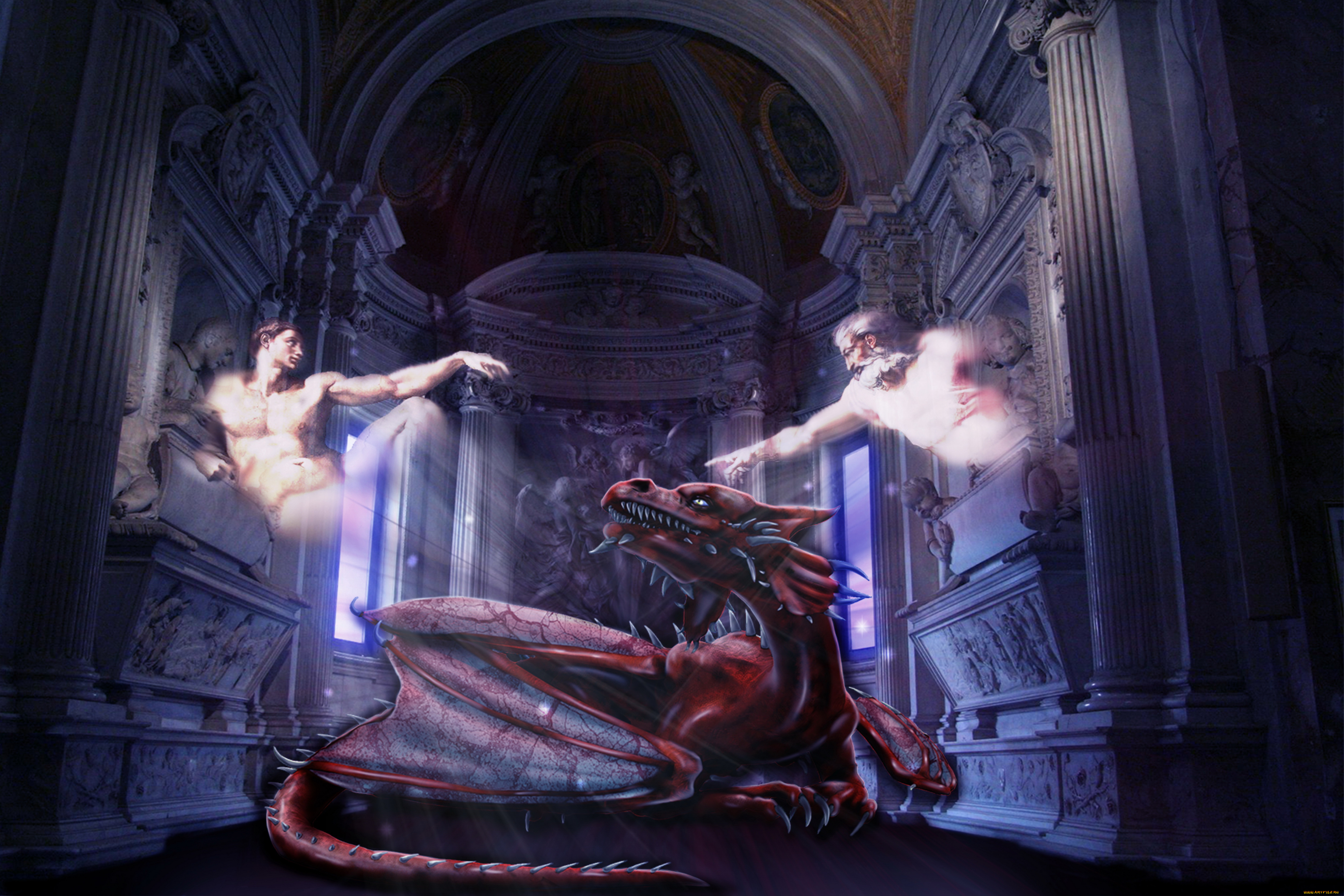 фэнтези, драконы, фон, люди, дракон