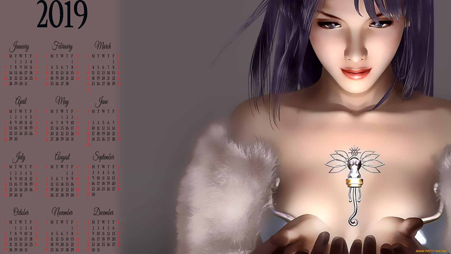 календари, фэнтези, девушка