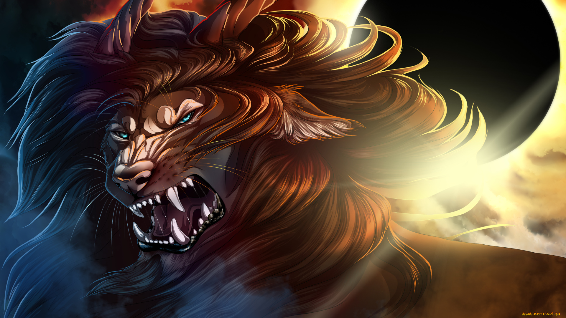 фэнтези, существа, фон, оскал, лев