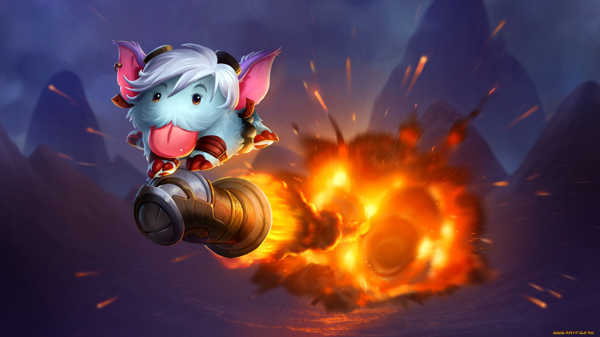 видео, игры, league, of, legends, существо, огонь, снаряд, язык, tristana, poro