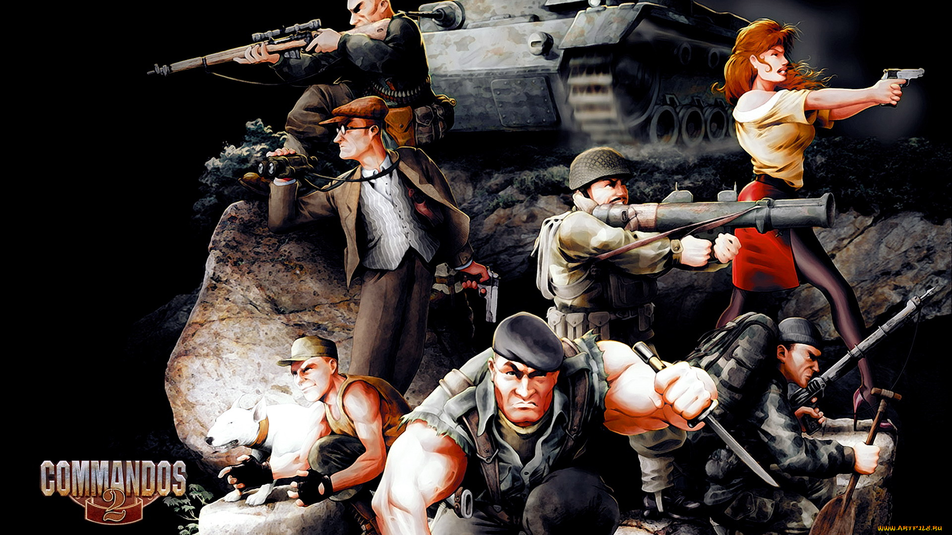 видео, игры, commandos, 2, танк, люди, оружие