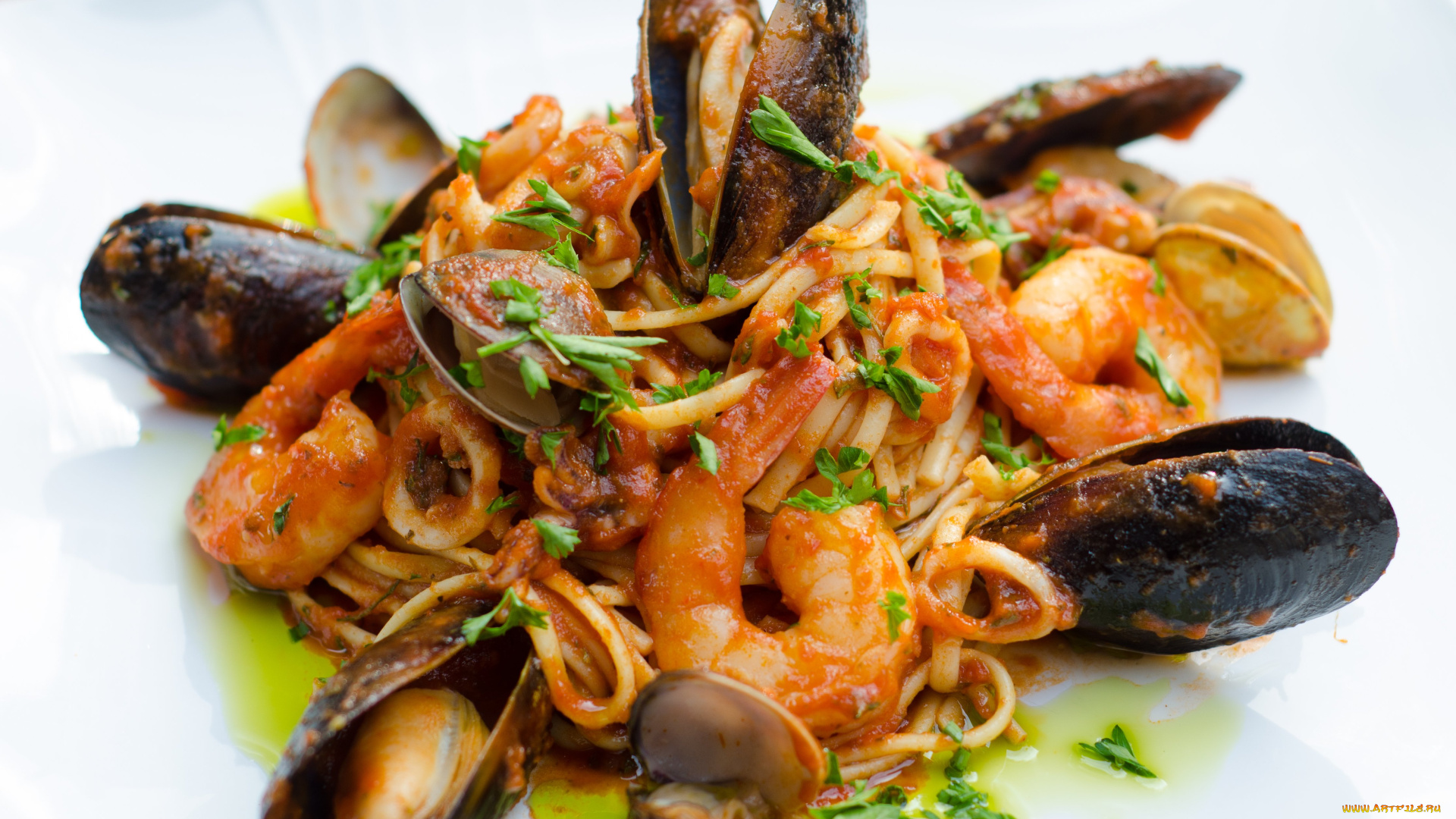 еда, рыбные, блюда, , с, морепродуктами, мидии, креветки