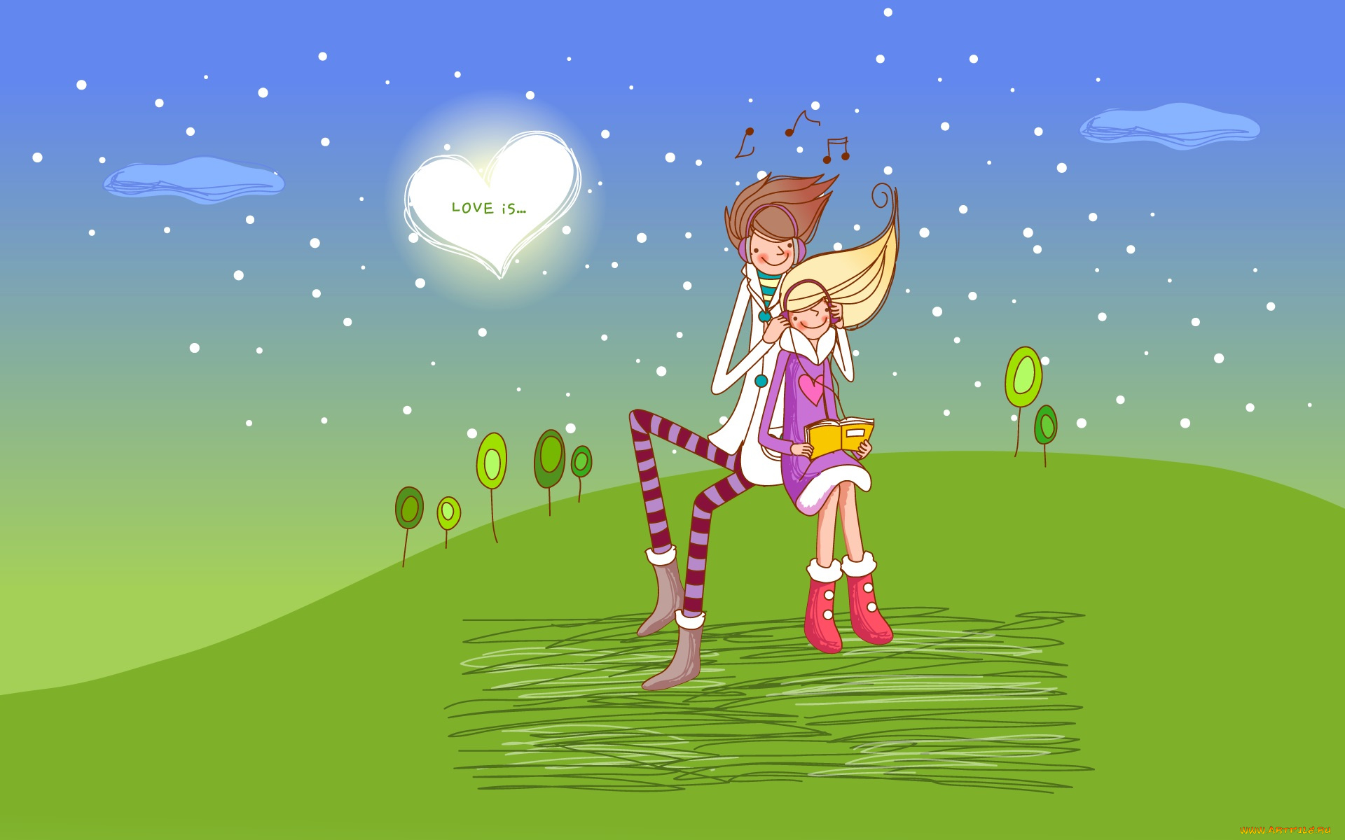 рисованное, праздники, пара, музыка, книга, любовь