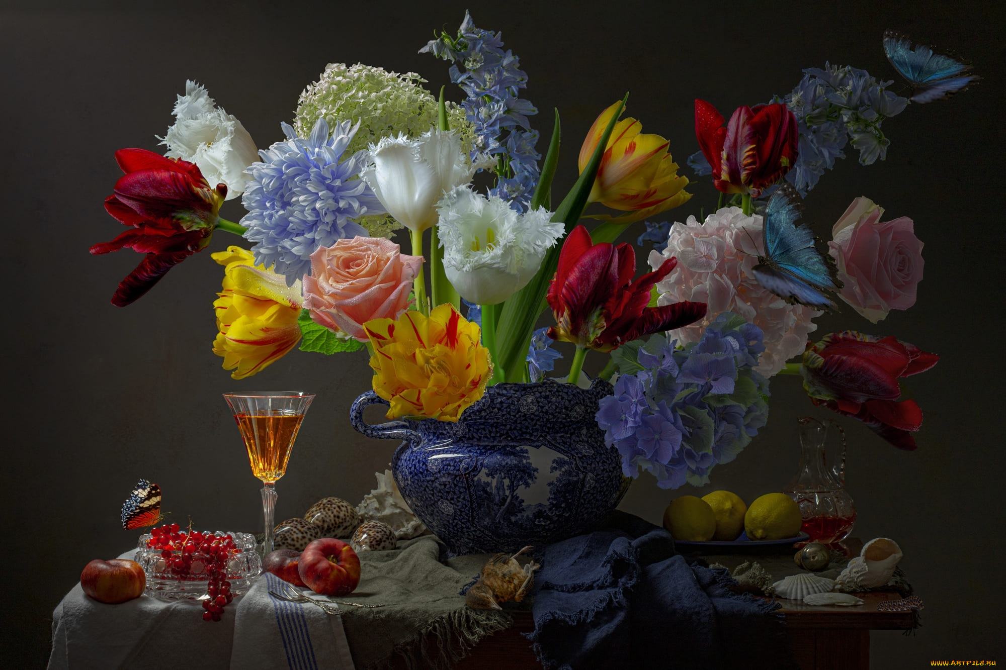 еда, натюрморт, букет, смородина, лимоны, наливка