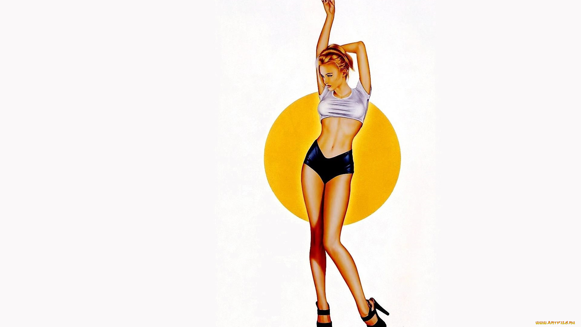 amanda, swisten, рисованное, carlos, cartagena, девушка, топ, шорты, каблуки, круг