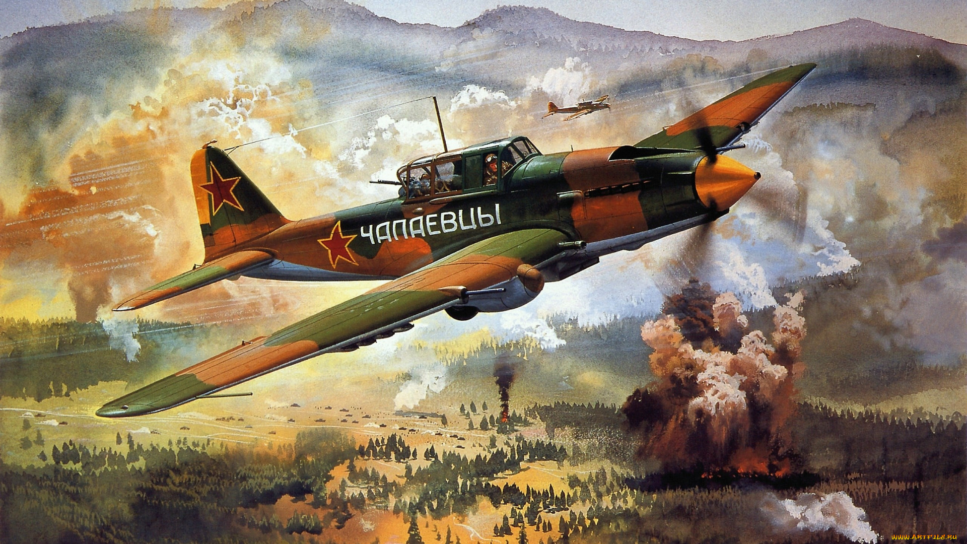 авиация, 3д, рисованые, v-graphic, самолет, полет, горы, взрыв