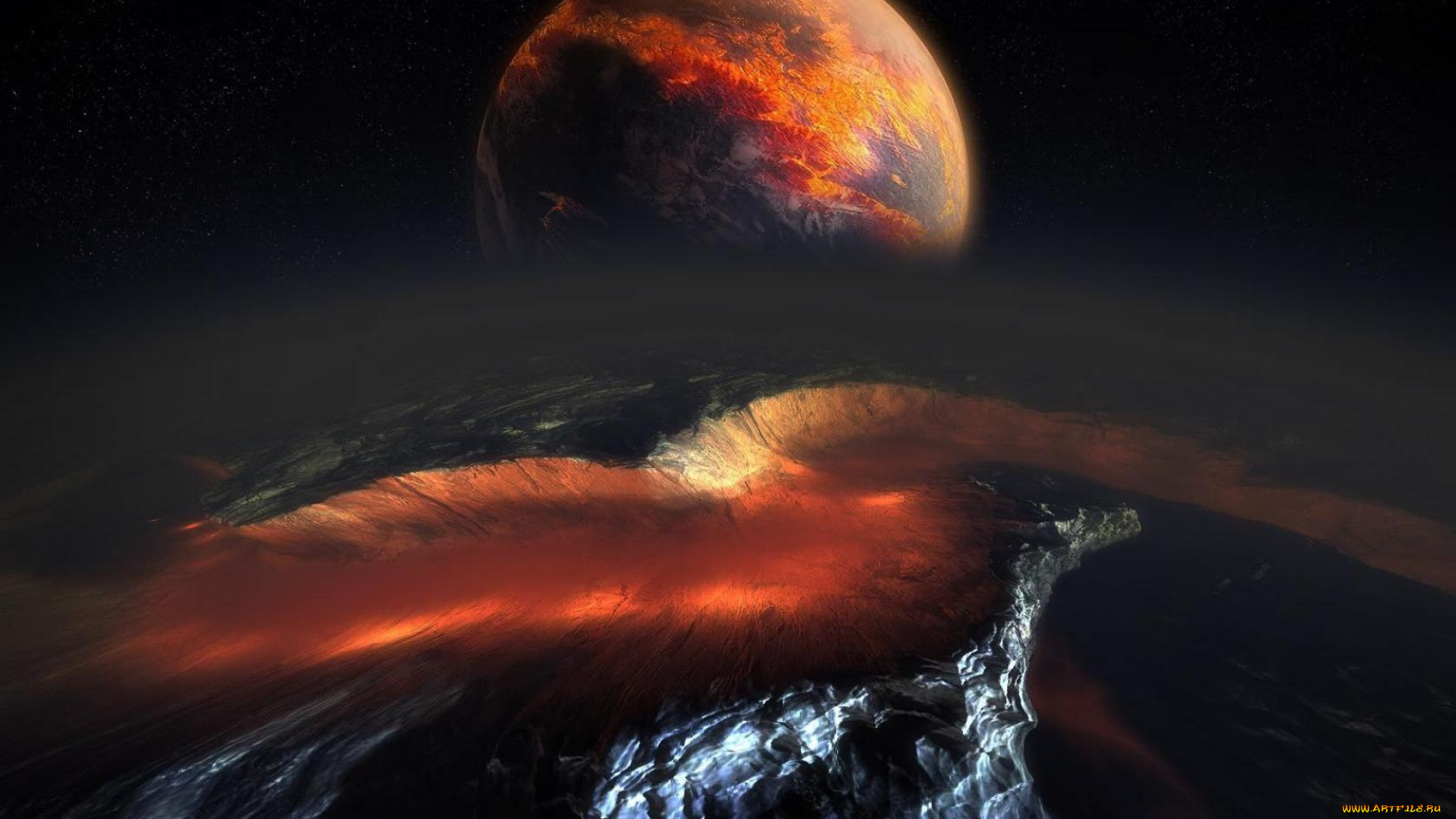 космос, арт, планеты, поверхность