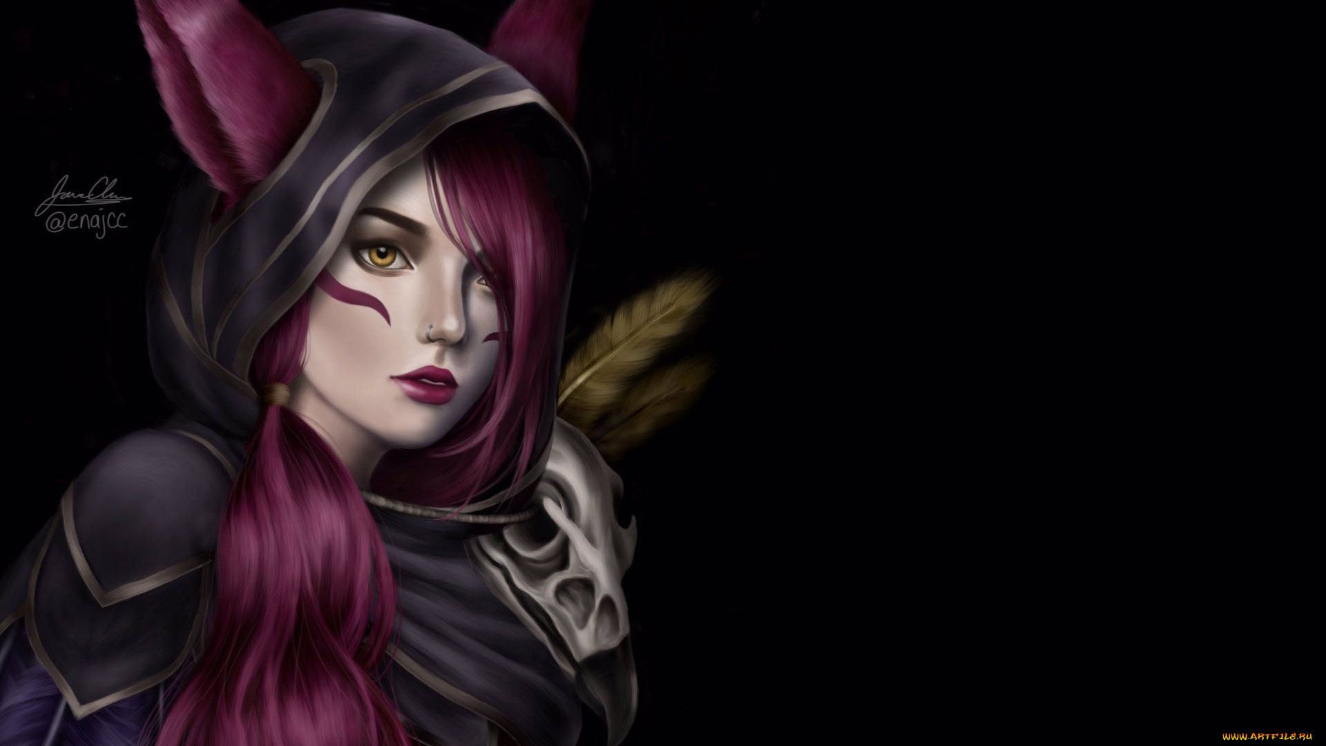 видео, игры, league, of, legends, ушки, плащ, череп, xayah