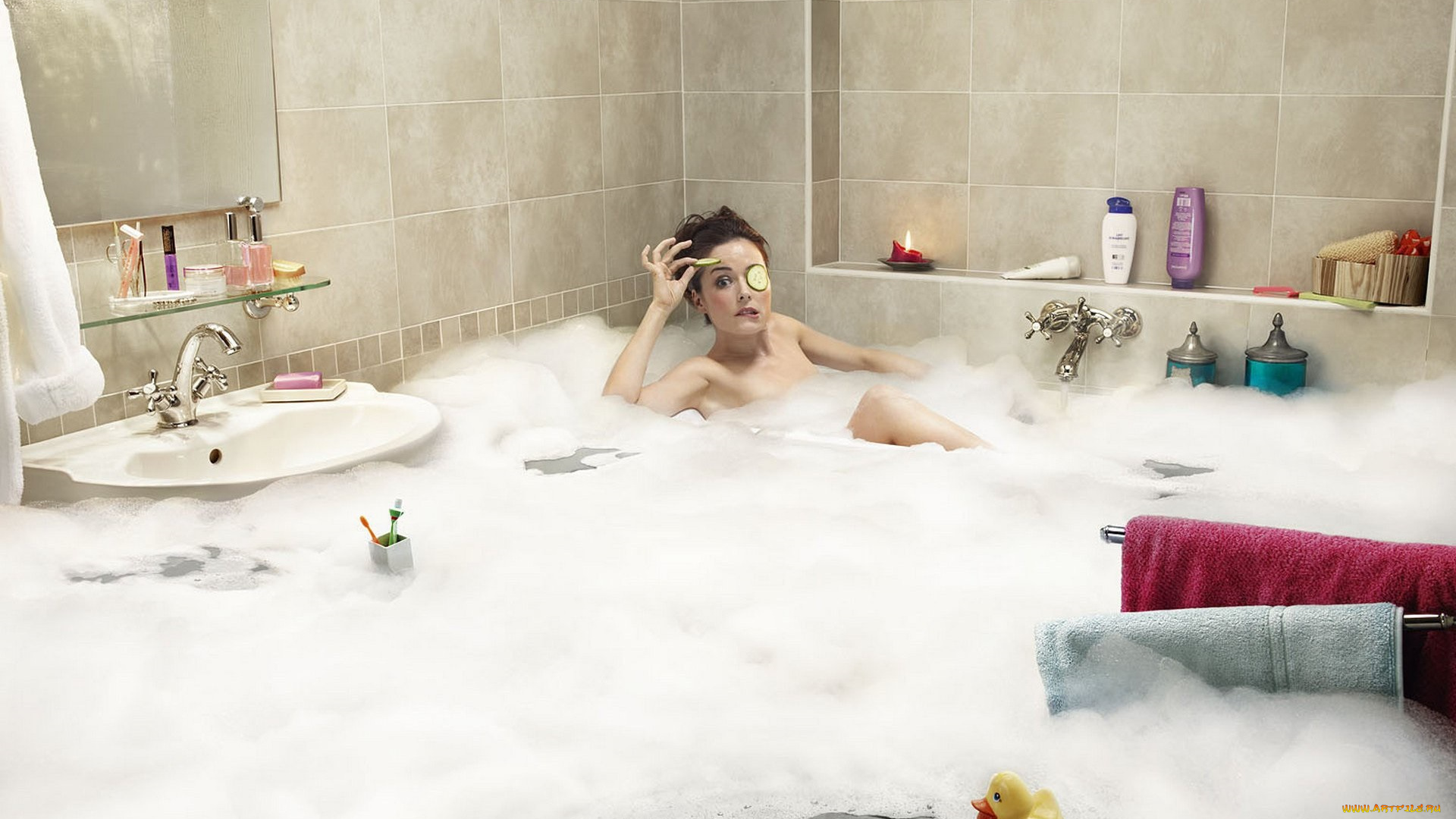 юмор, и, приколы, девушка, ванна, пена, потоп