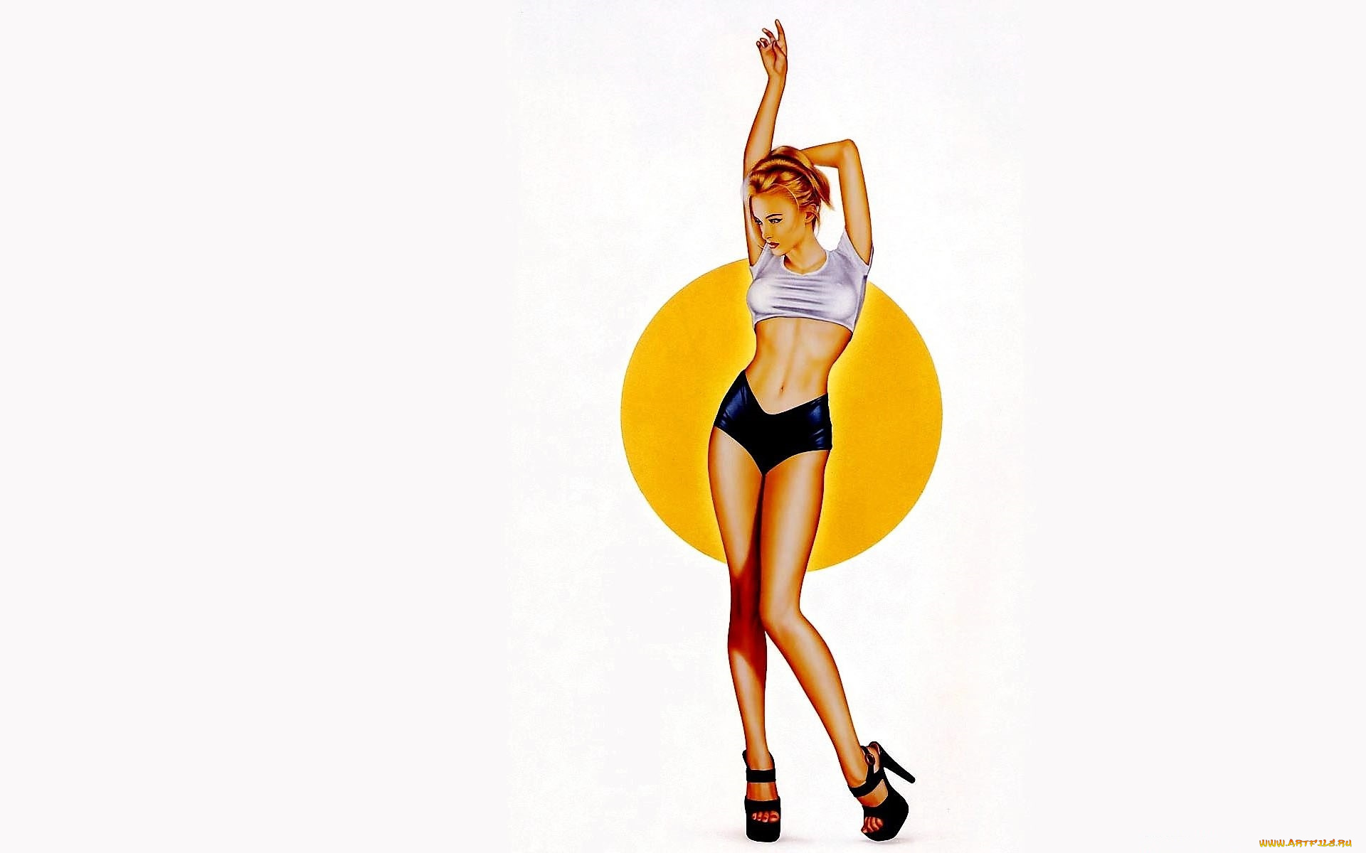 amanda, swisten, рисованное, carlos, cartagena, девушка, топ, шорты, каблуки, круг