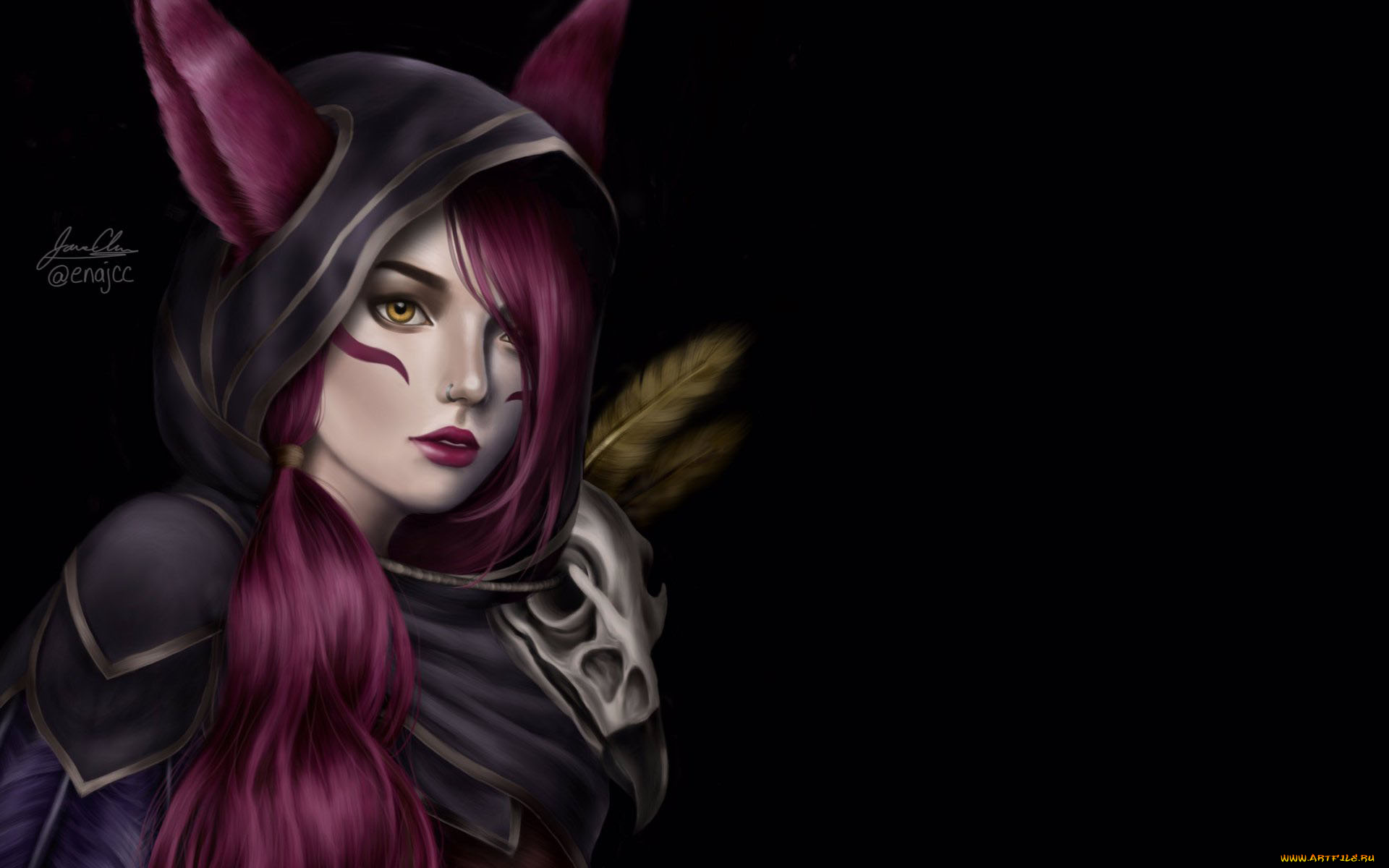 видео, игры, league, of, legends, ушки, плащ, череп, xayah