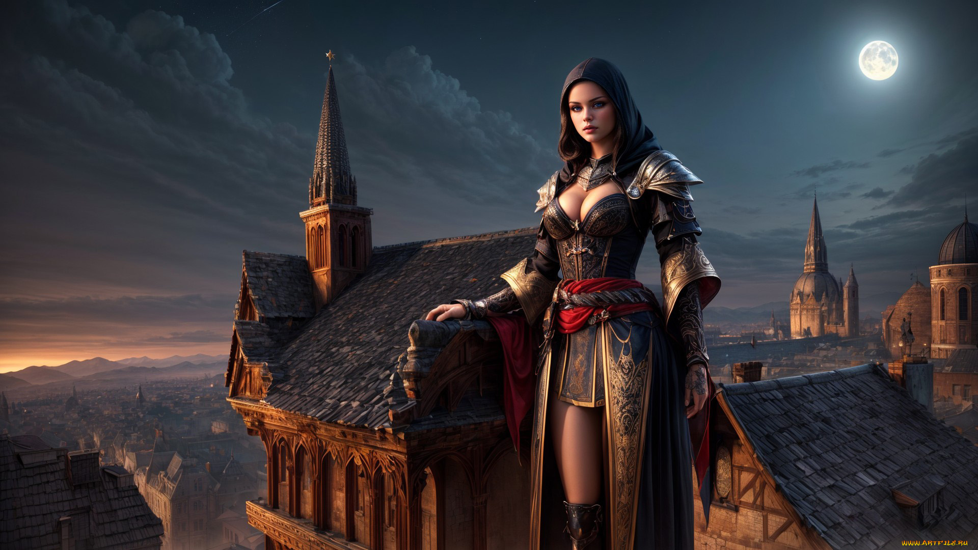 3д, графика, люди, , people, нейросети, графика, нейроарт, ai, art, нейронные, сети, рисунки, нейро, искусство, нейрографика, graphics, neuroart, neural, networks, drawings, neuro, neurography, красивая, девушка, воин, с, пышной, грудью, стоит, на, фоне, домов, в, ночном, городе