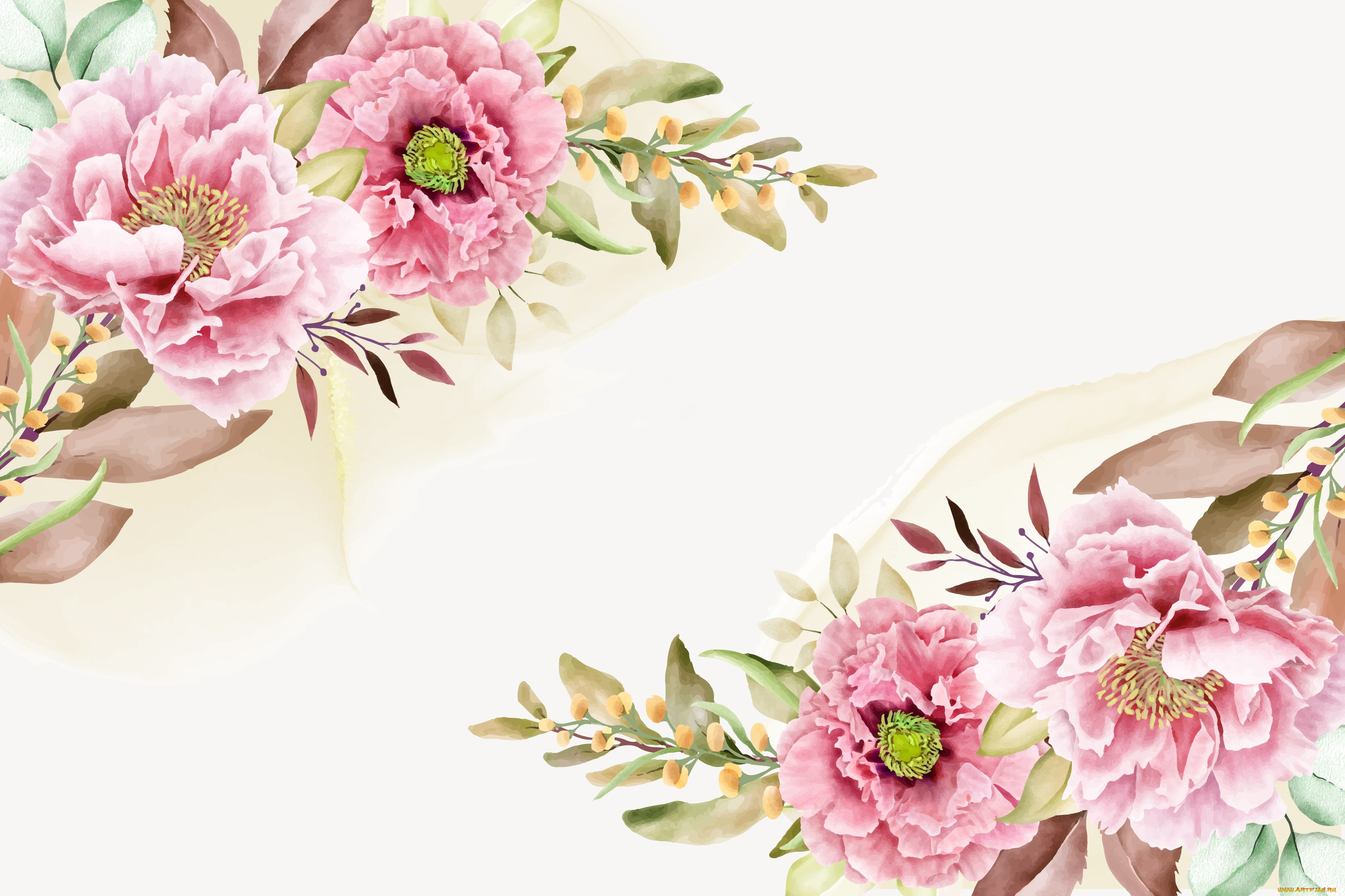 рисованное, цветы, акварель, живопись